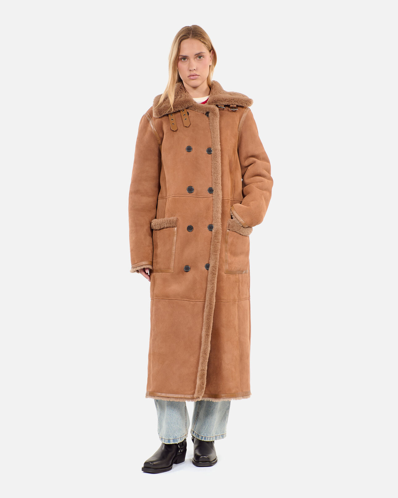 The Kooples F BROWN long brown shearling coat