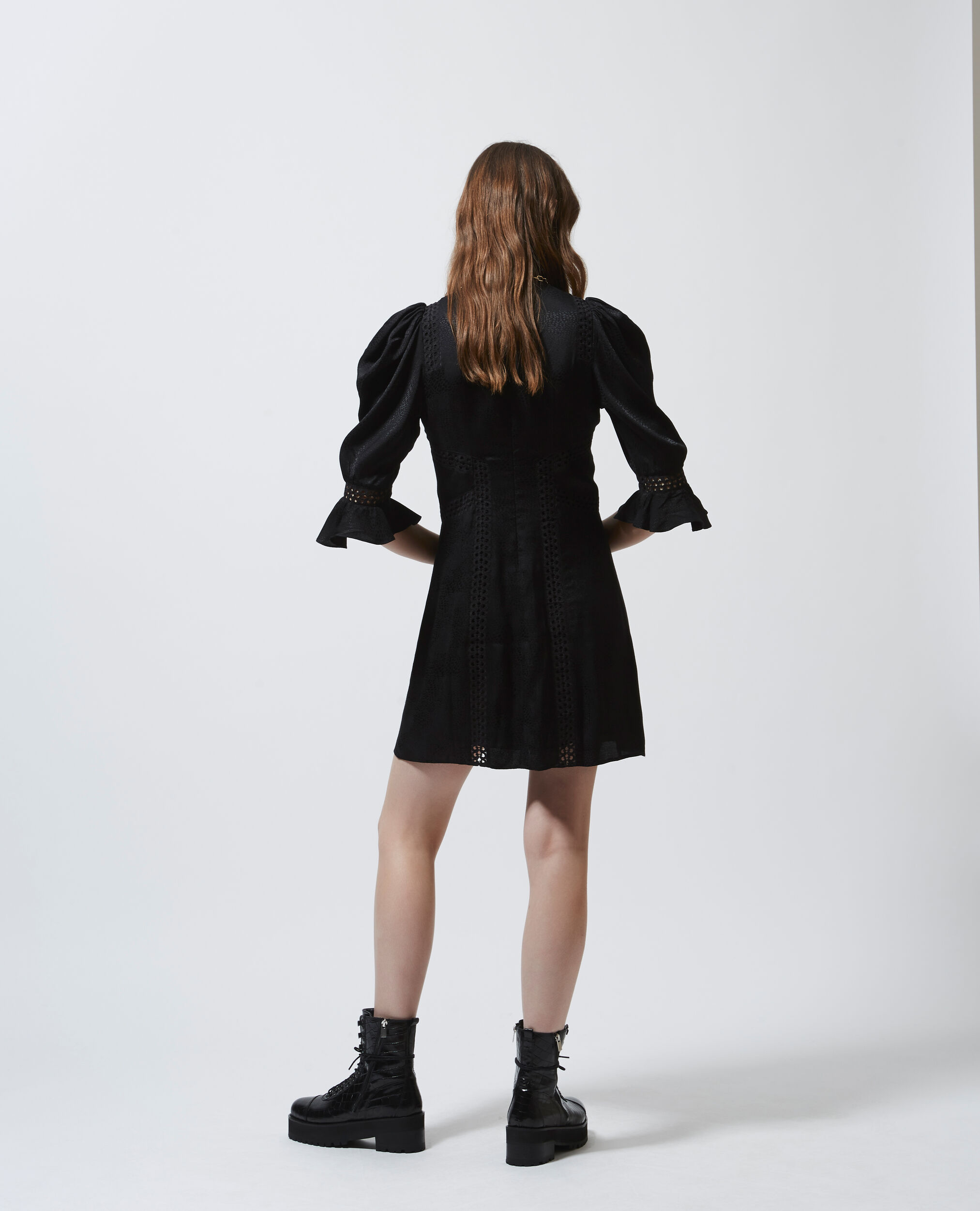 Black short formal dress with high neck, BLACK, hi-res image number null