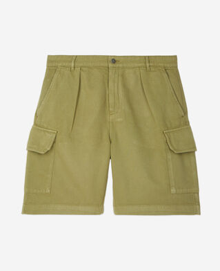 The Kooples HOMME WOOD KAKI short cargo en coton et lin kaki