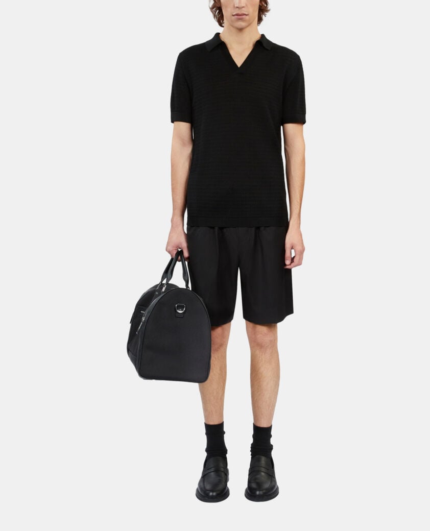 The Kooples HERREN BLACK schwarzes poloshirt aus strick mit ajour-details