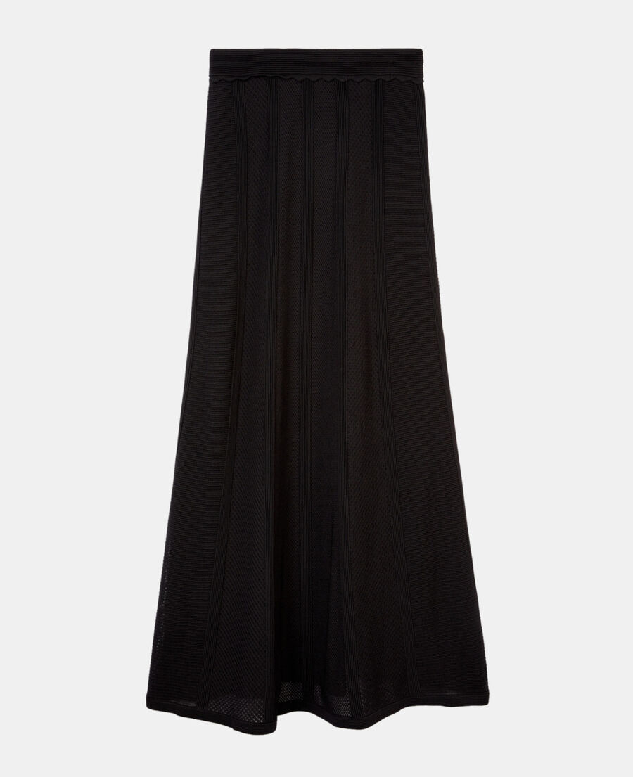 The Kooples FEMME BLACK jupe longue en maille ajour&eacute;e noire