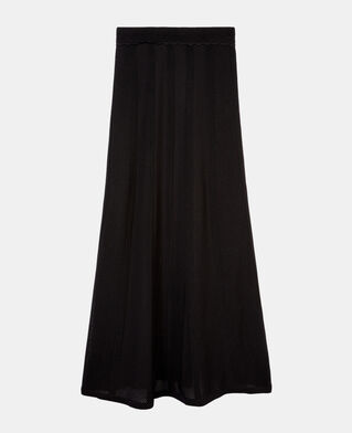 The Kooples FEMME BLACK jupe longue en maille ajour&eacute;e noire