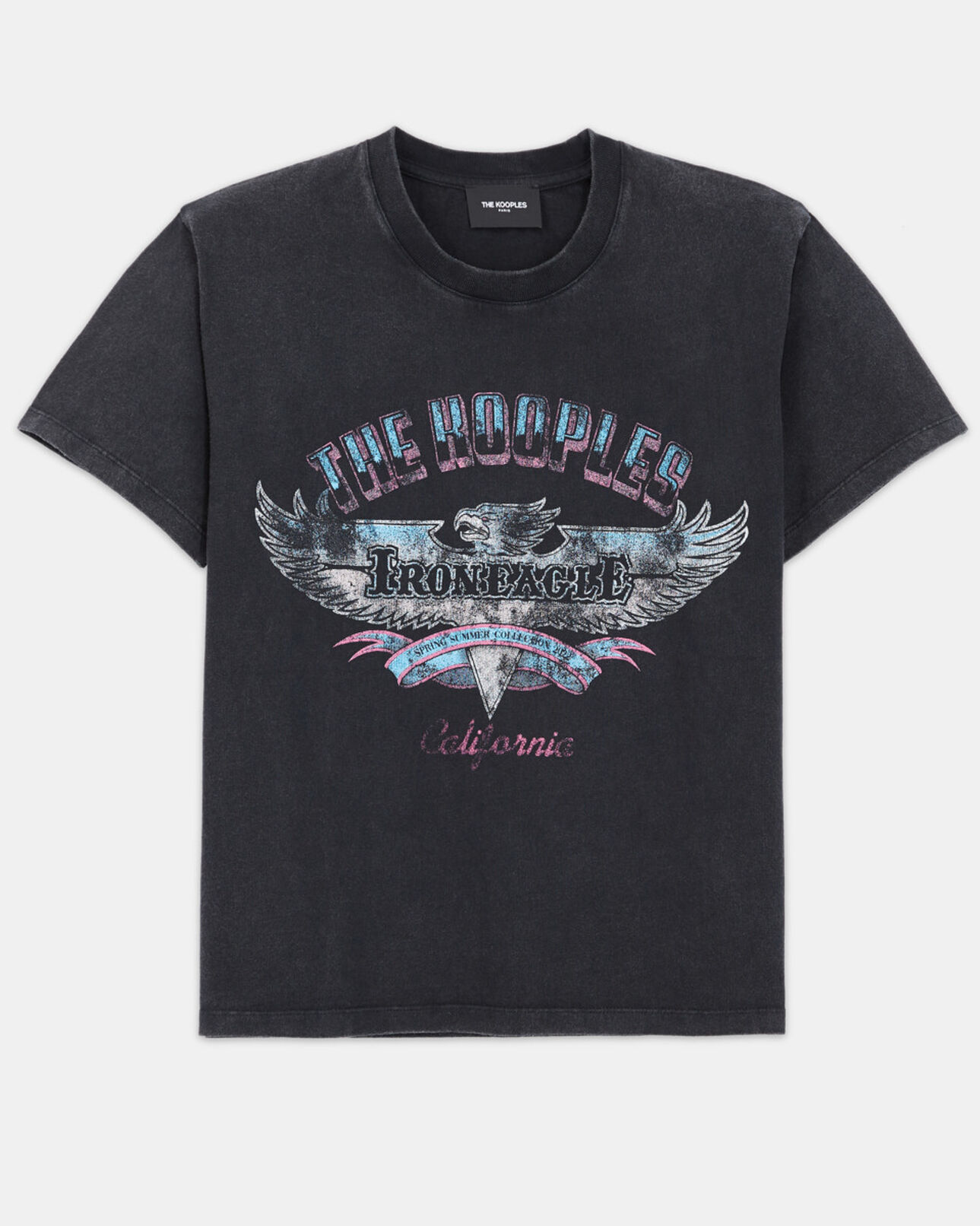 The Kooples FEMME BLACK WASHED t-shirt noir délavé coton imprimé aigle