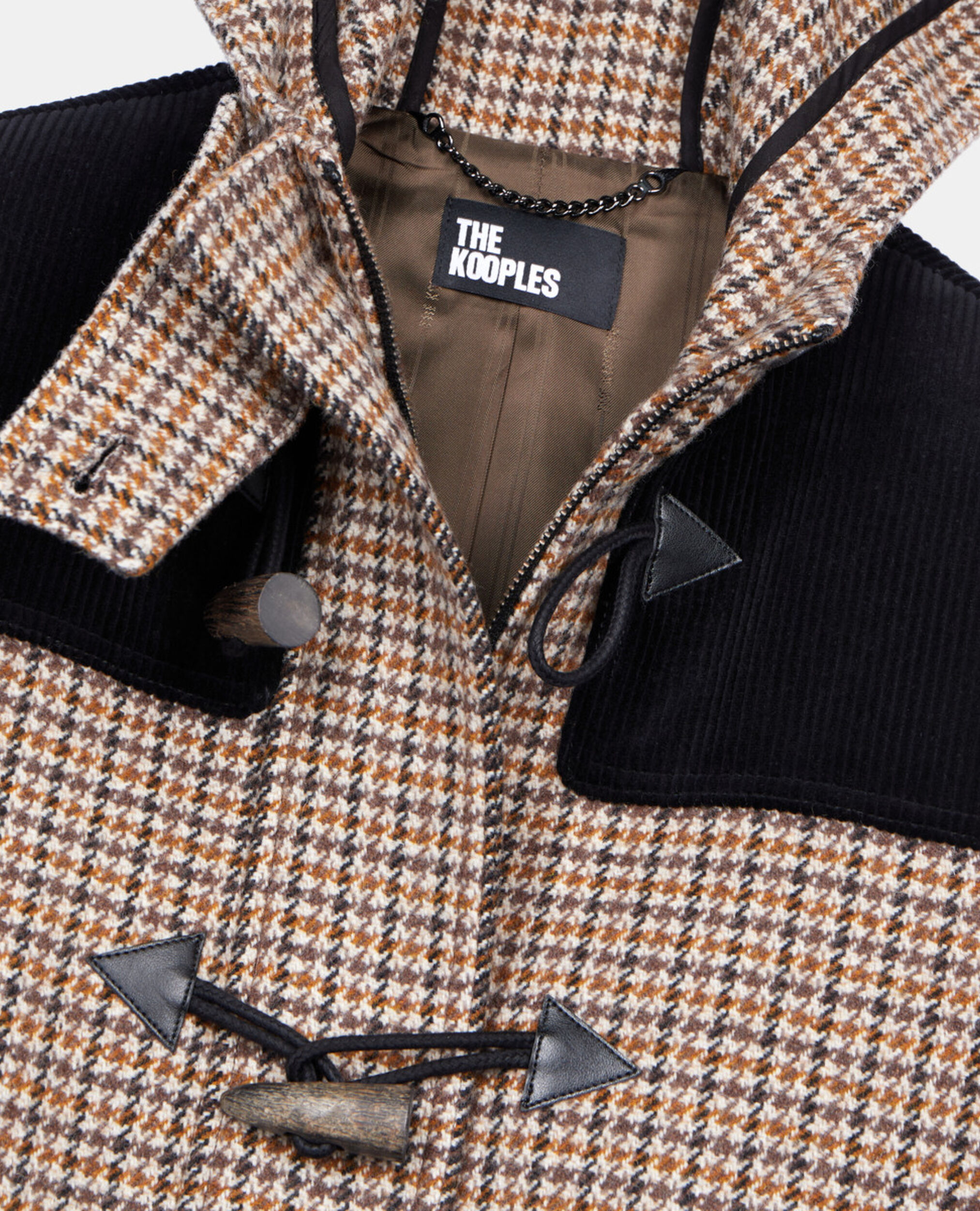 Beige Kapuzenjacke mit Hahnentrittmuster, BEIGE-BROWN, hi-res image number null