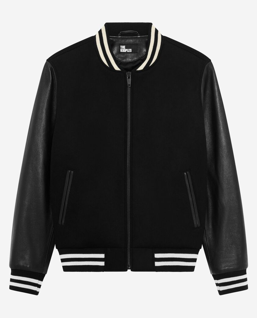 The Kooples HOMME BLACK blouson en laine varsity noir