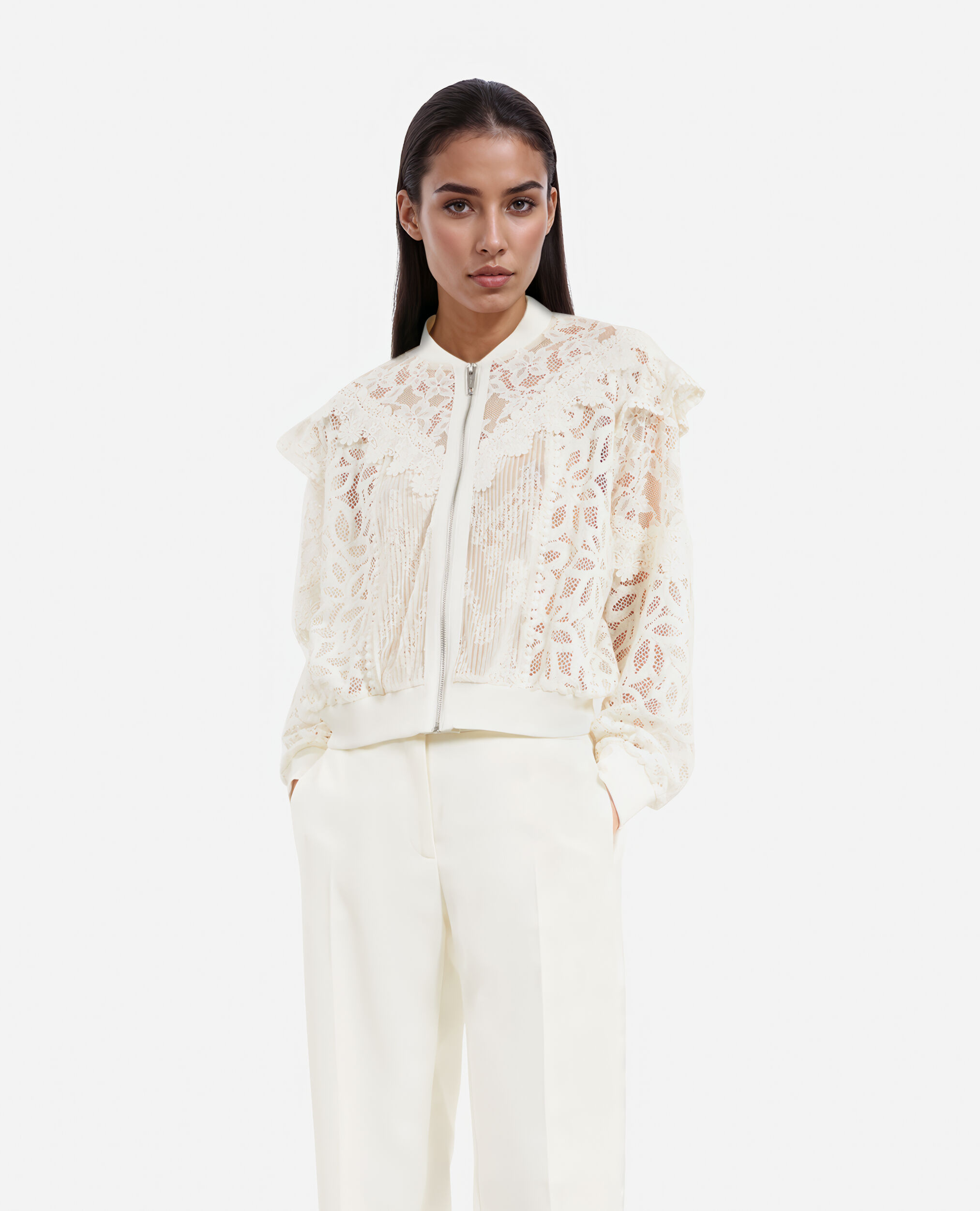 Veste à volants en dentelle écrue, ECRU, hi-res image number null