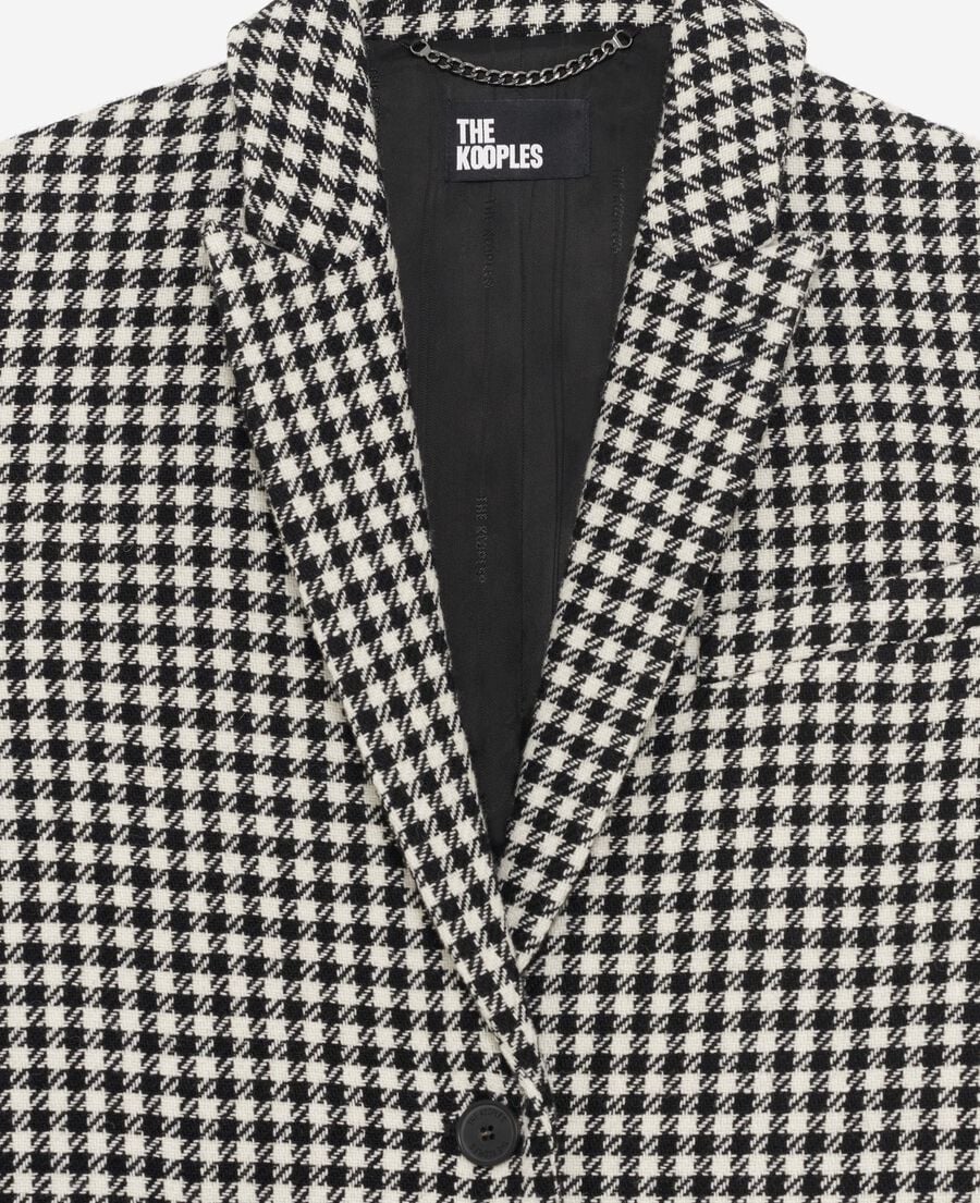 The Kooples WOMEN BLACK WHITE long black and white houndstooth coat