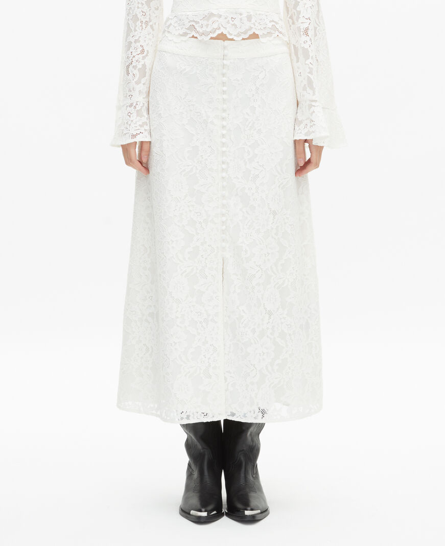 The Kooples FEMME ECRU jupe longue en dentelle blanche