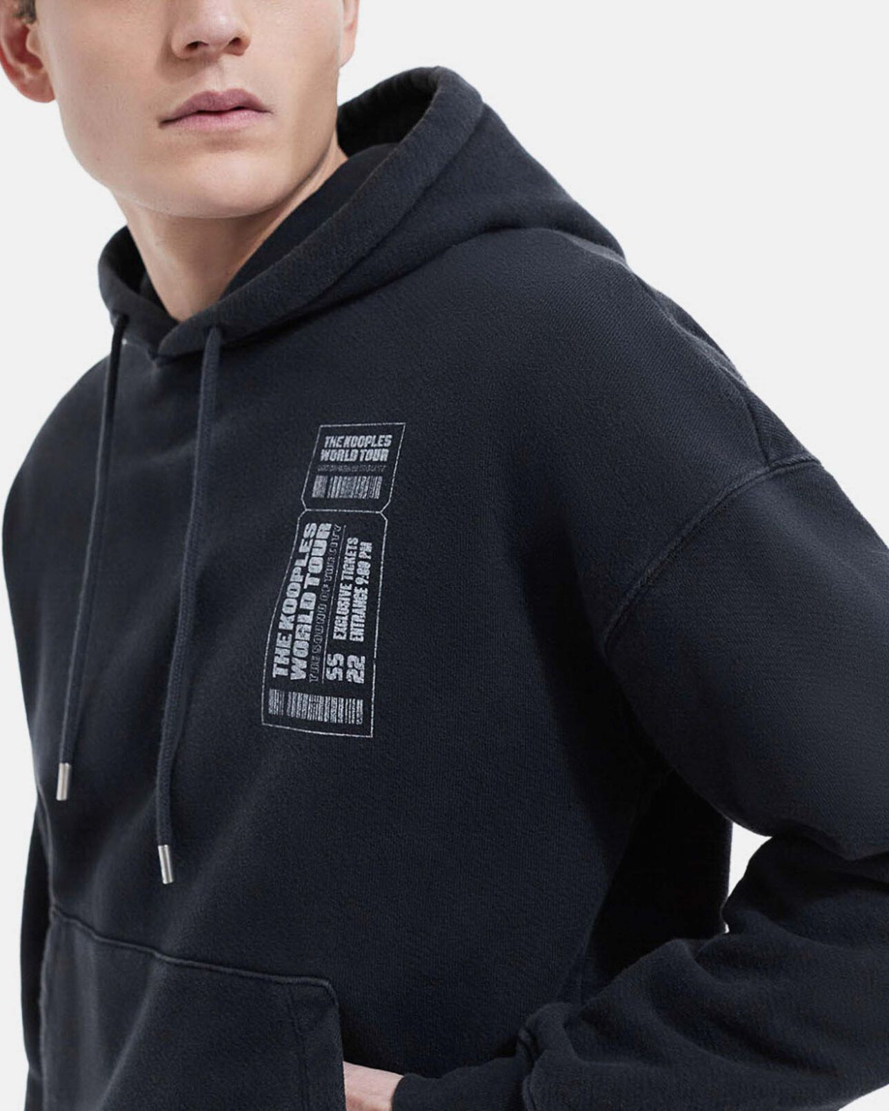 The Kooples HOMME BLACK WASHED sweat capuche noir délavé oversize print
