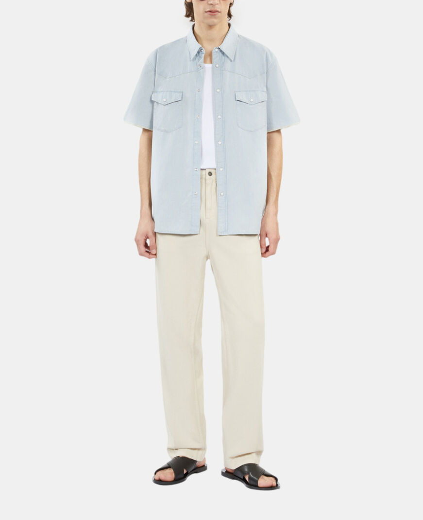 The Kooples HOMME LIGHT BLUE chemise manches courtes en denim bleue