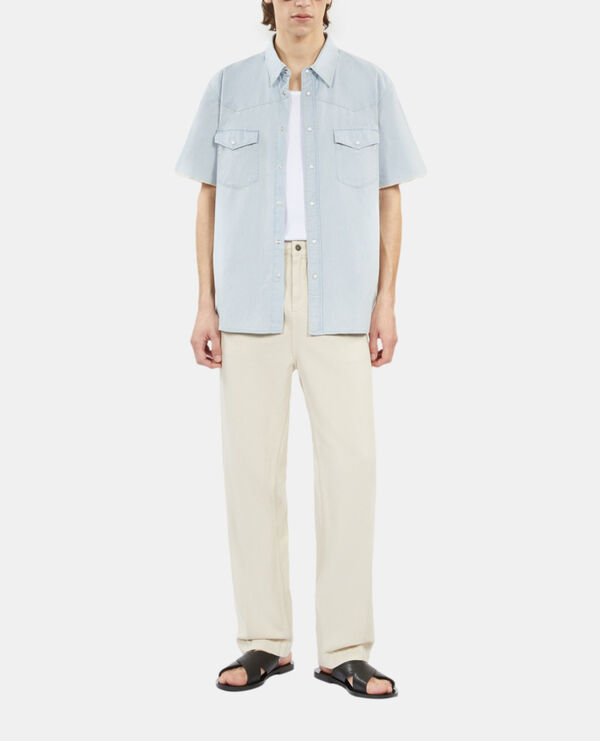 The Kooples HOMME LIGHT BLUE chemise manches courtes en denim bleue