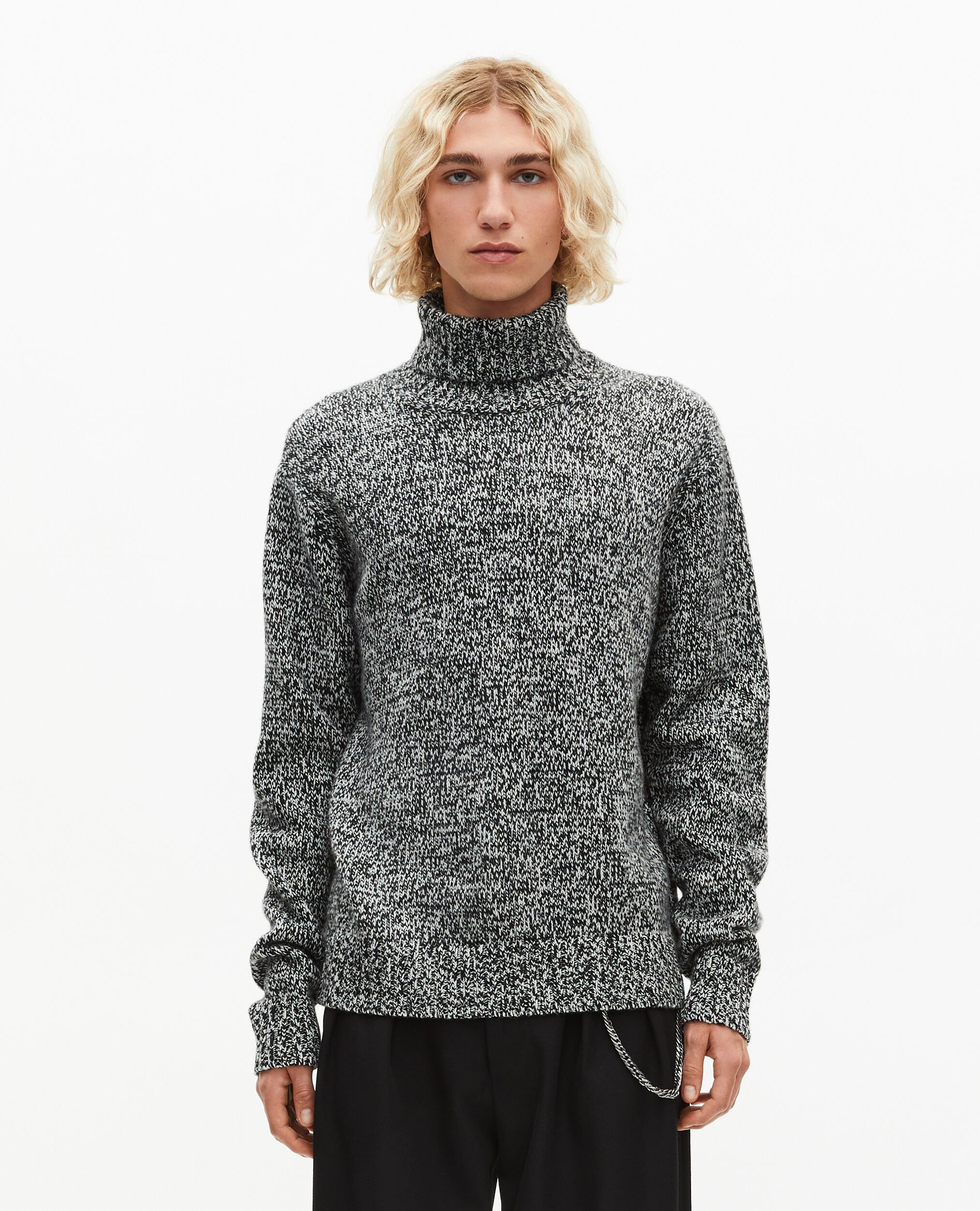 Mouliné-Rollkragenpullover in Schwarz und Weiß, BLACK WHITE, hi-res image number null