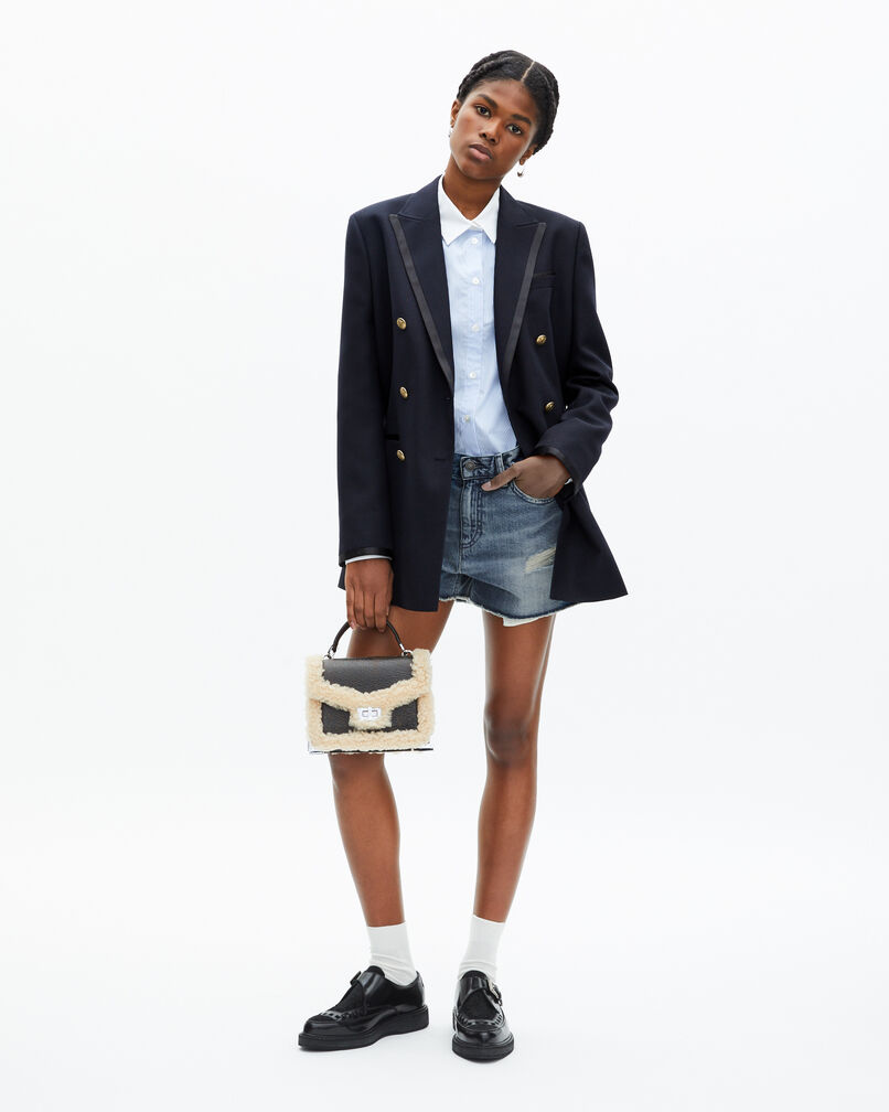 The Kooples WOMEN DARK NAVY navy blue wool blend suit jacket