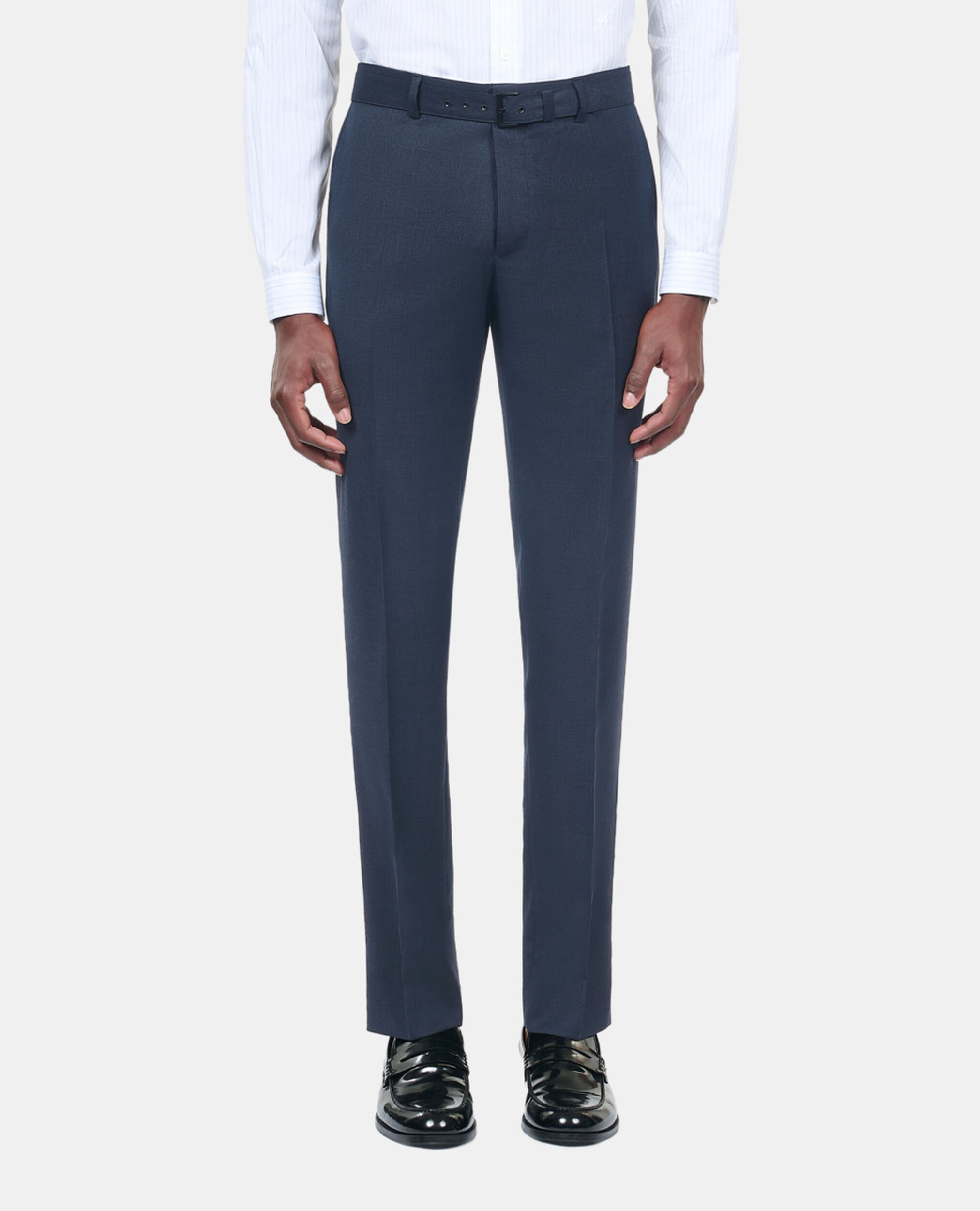 Navy blue wool suit trousers, NAVY, hi-res image number null