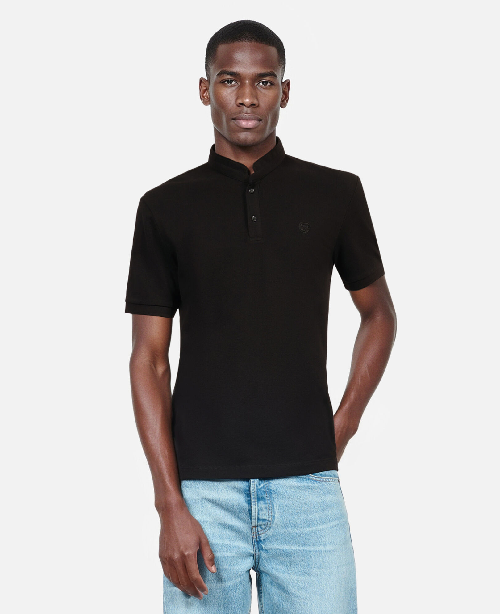 The Kooples MEN BLACK black pique cotton polo t-shirt