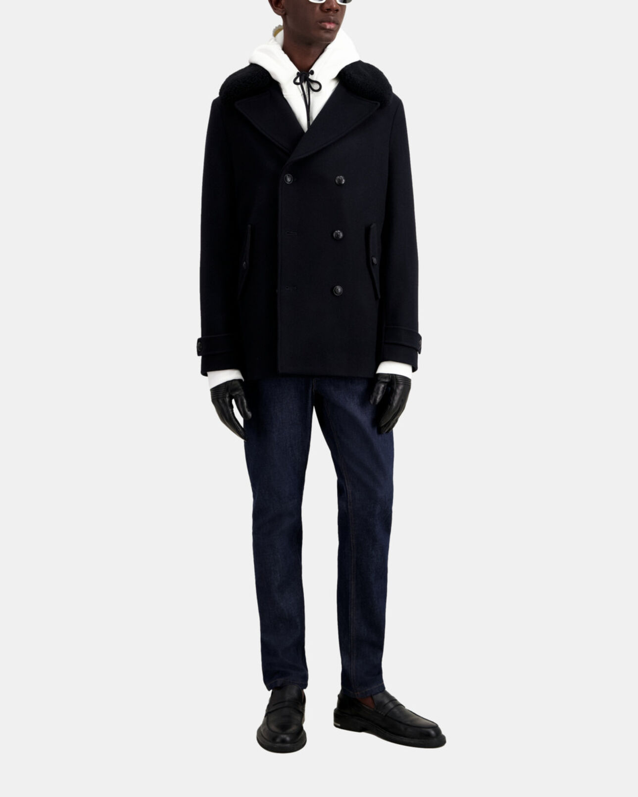 The Kooples MEN DARK NAVY navy blue wool blend pea coat