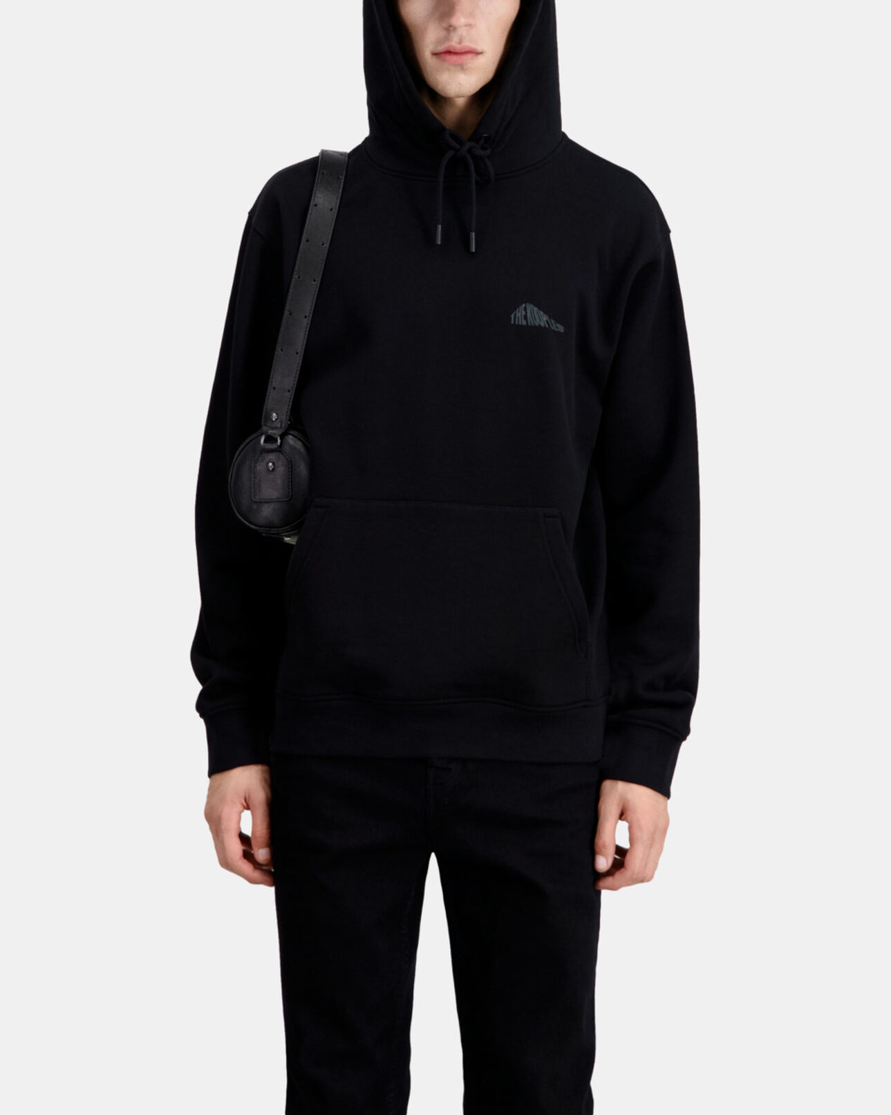 The Kooples HOMME BLACK sweatshirt homme à capuche noir avec sérigraphie logo graphique