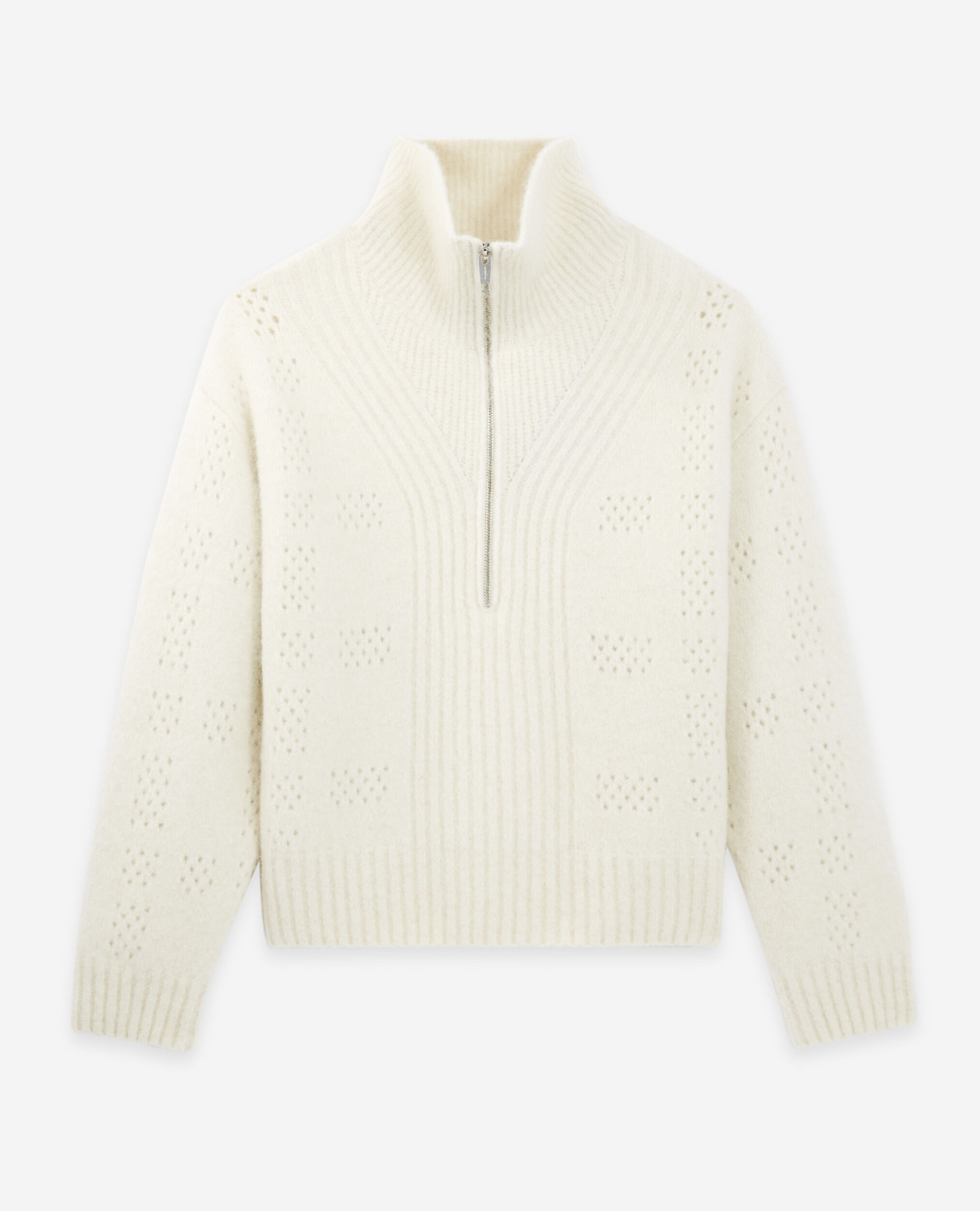 Ecru alpaca wool roll-neck sweater, WHITE, hi-res image number null