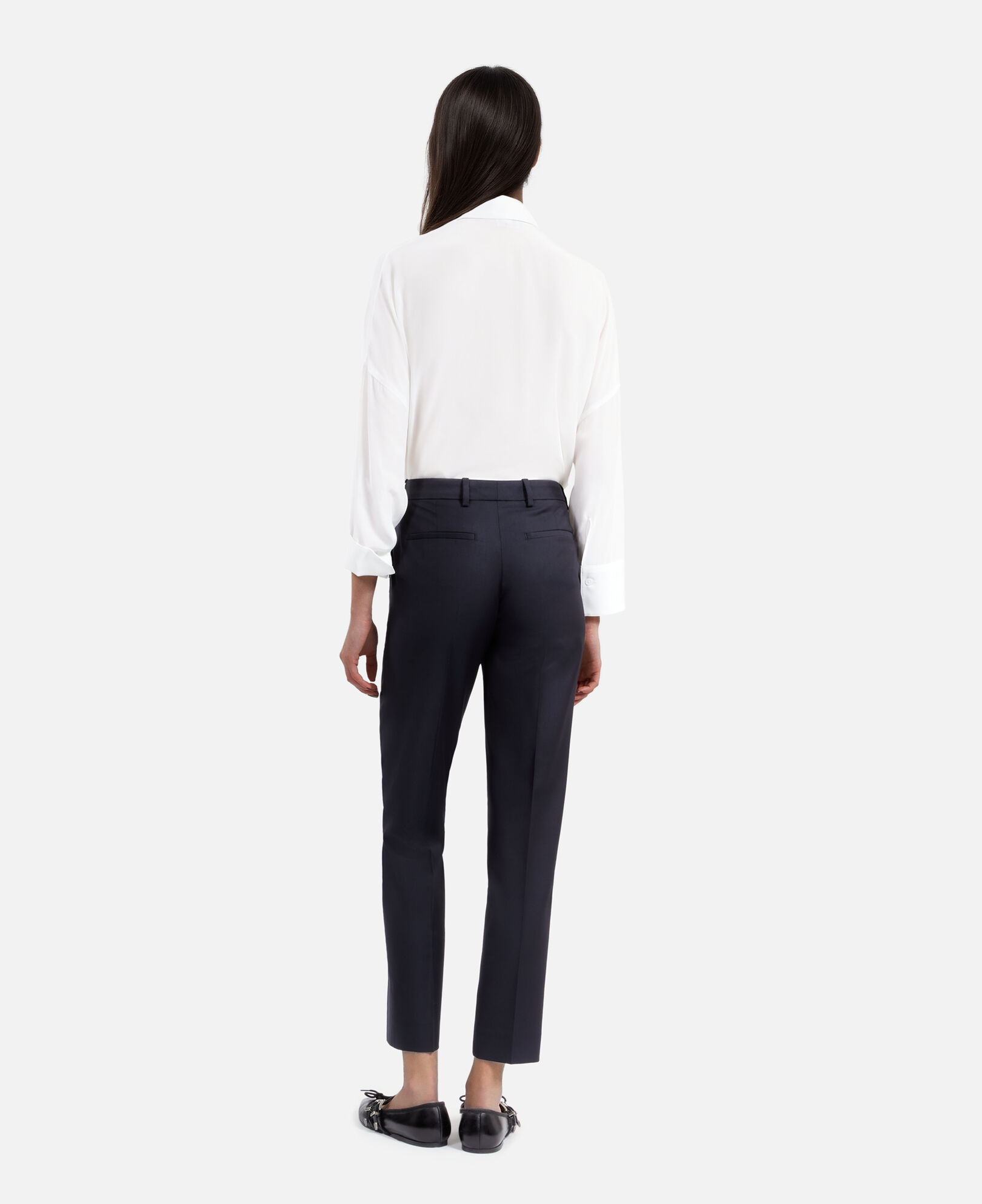 The Kooples WOMEN NAVY navy blue wool tailored trousers with a slim fit