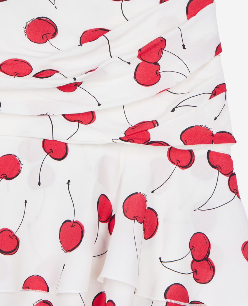 The Kooples FEMME ECRU RED jupe courte drap&eacute;e avec imprim&eacute; cerise