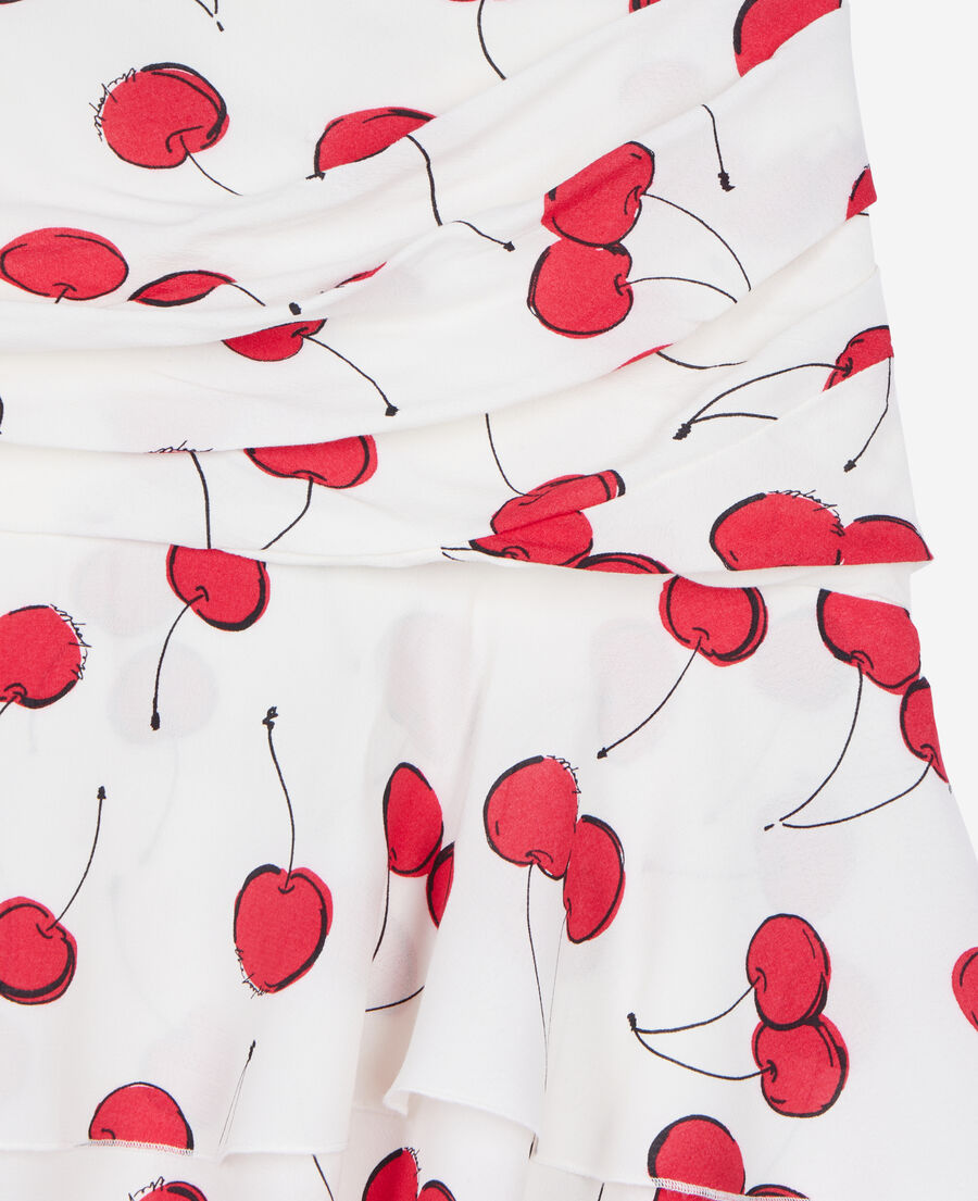 The Kooples F ECRU RED short cherry printed draped skirt