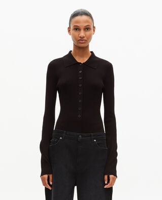 The Kooples WOMEN BLACK black rib-knit bodysuit
