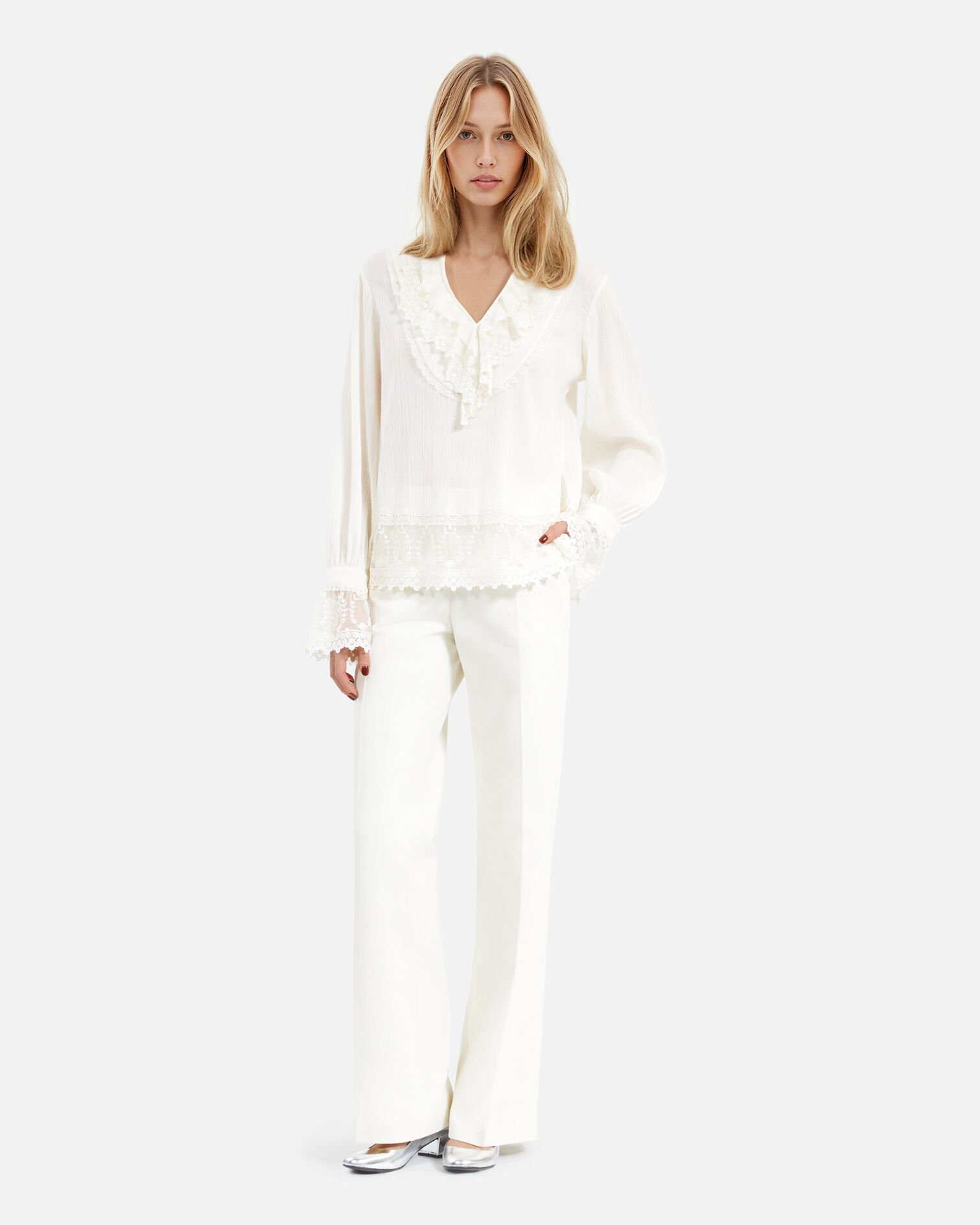 Blouse avec guipure écru, ECRU, hi-res image number null