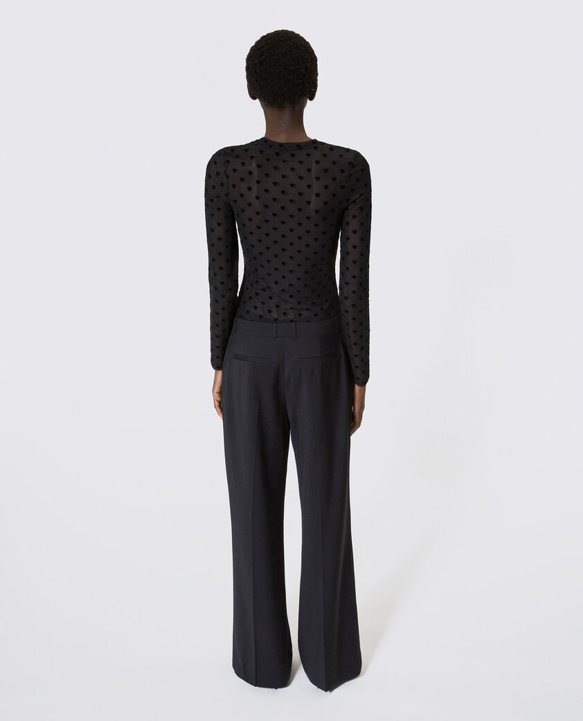 The Kooples FEMME BLACK pantalon large avec bande en laine noir 