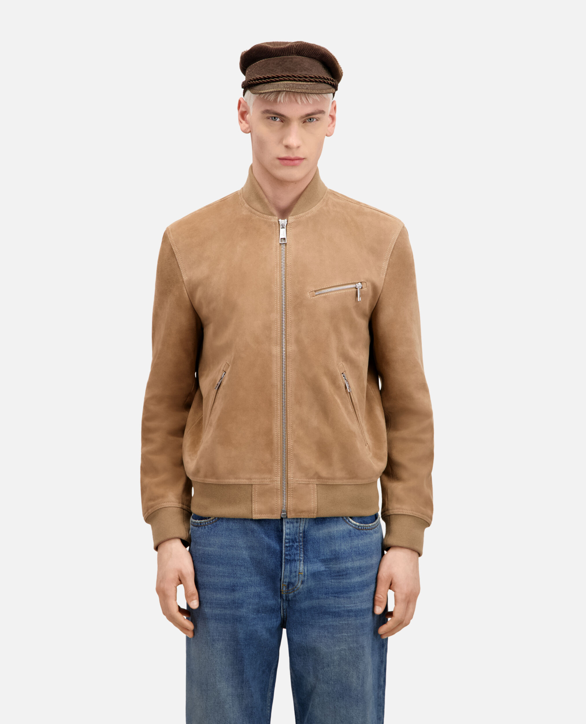 Beige suede leather jacket, BEIGE, hi-res image number null