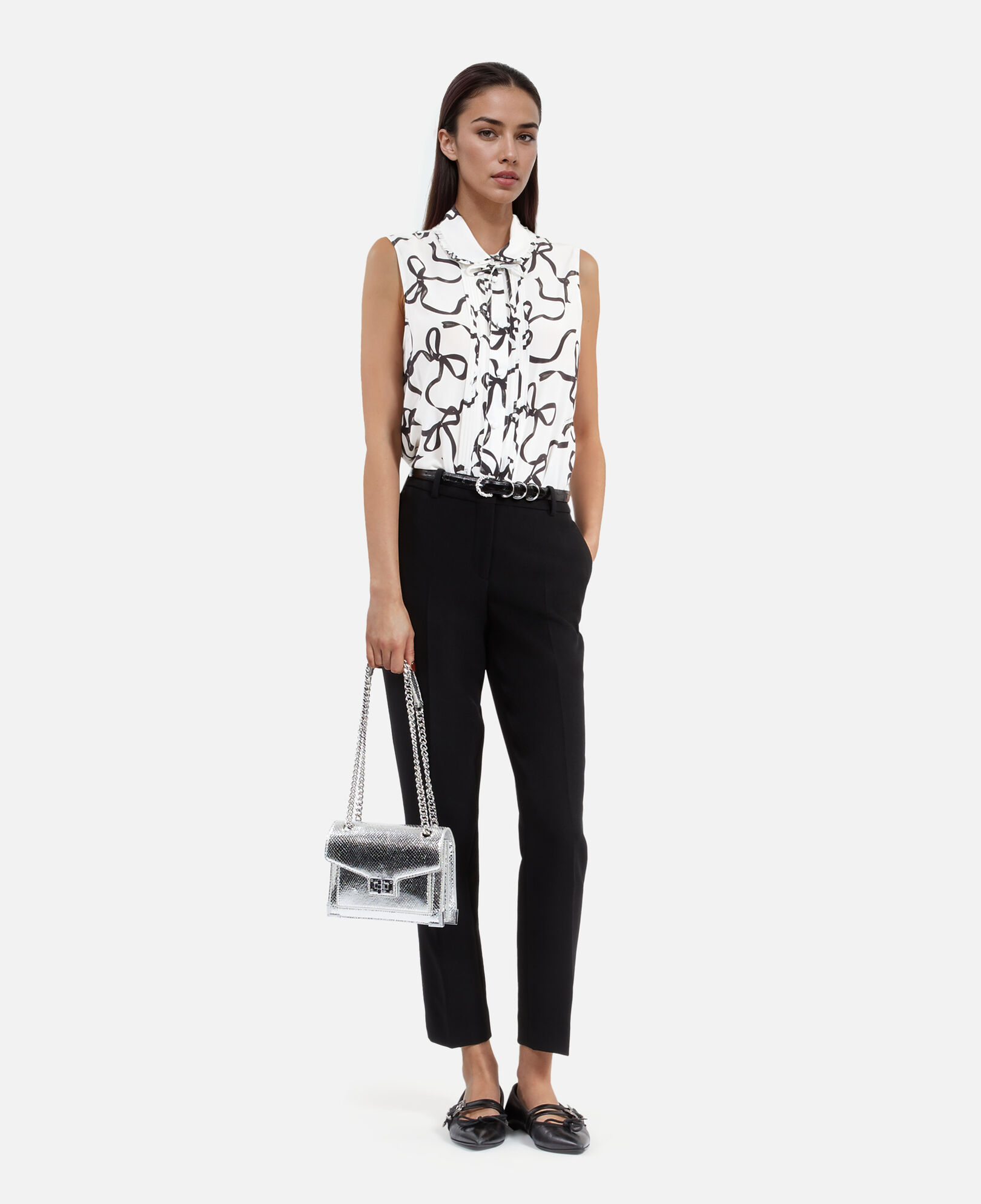 The Kooples WOMEN WHITE / BLACK silk shirt with ribbon print