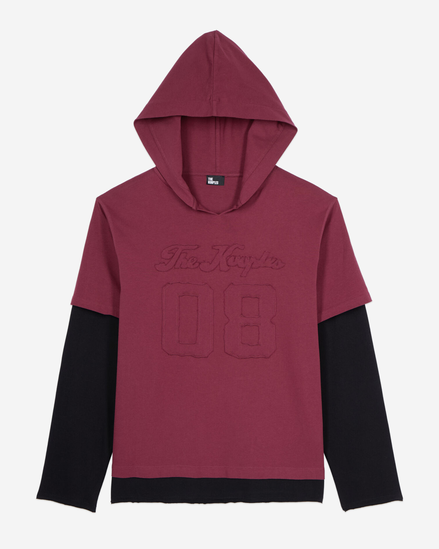T-shirt manches longues à capuche bordeaux, BURGUNDY, hi-res image number null