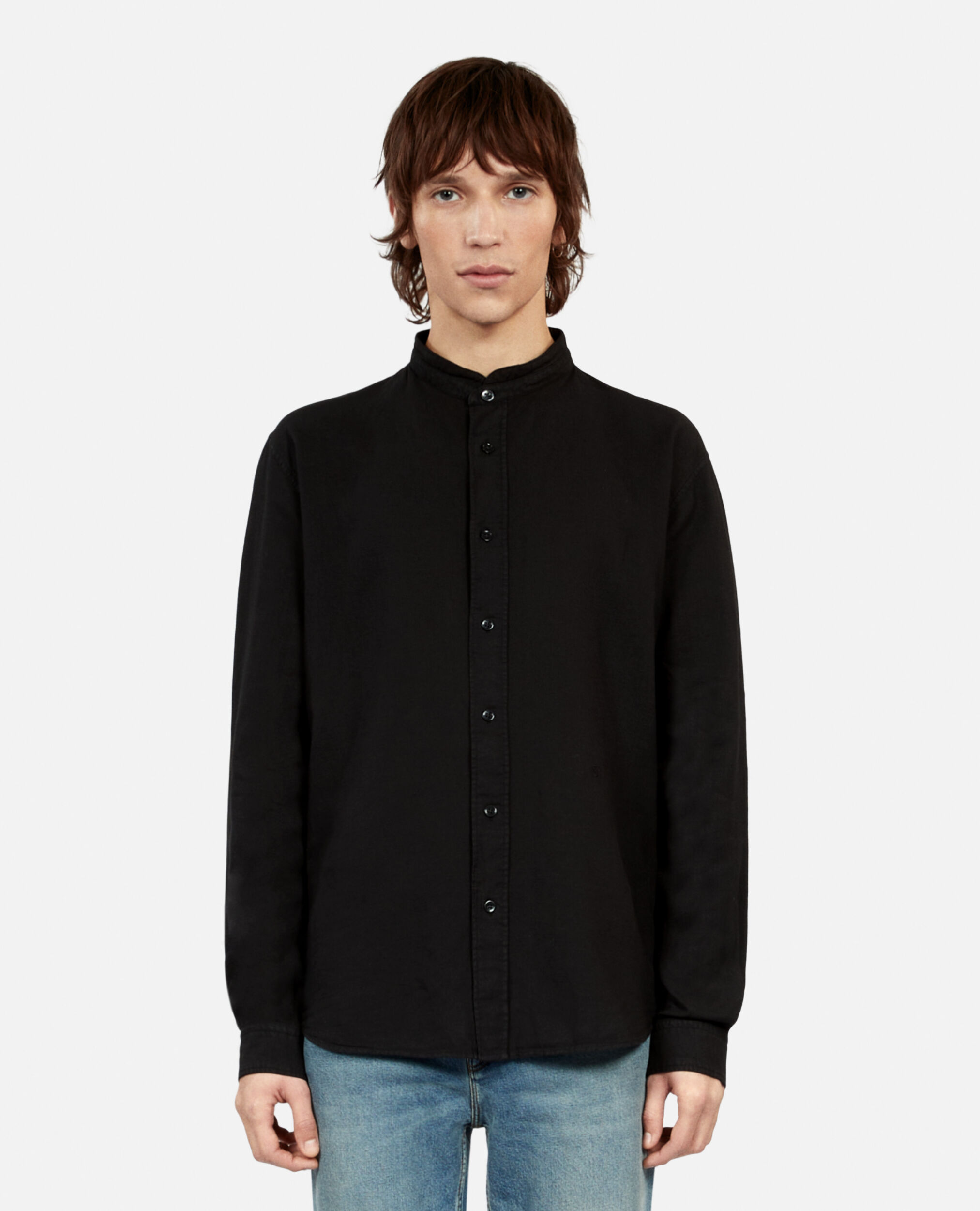 Black cotton and linen shirt, BLACK, hi-res image number null