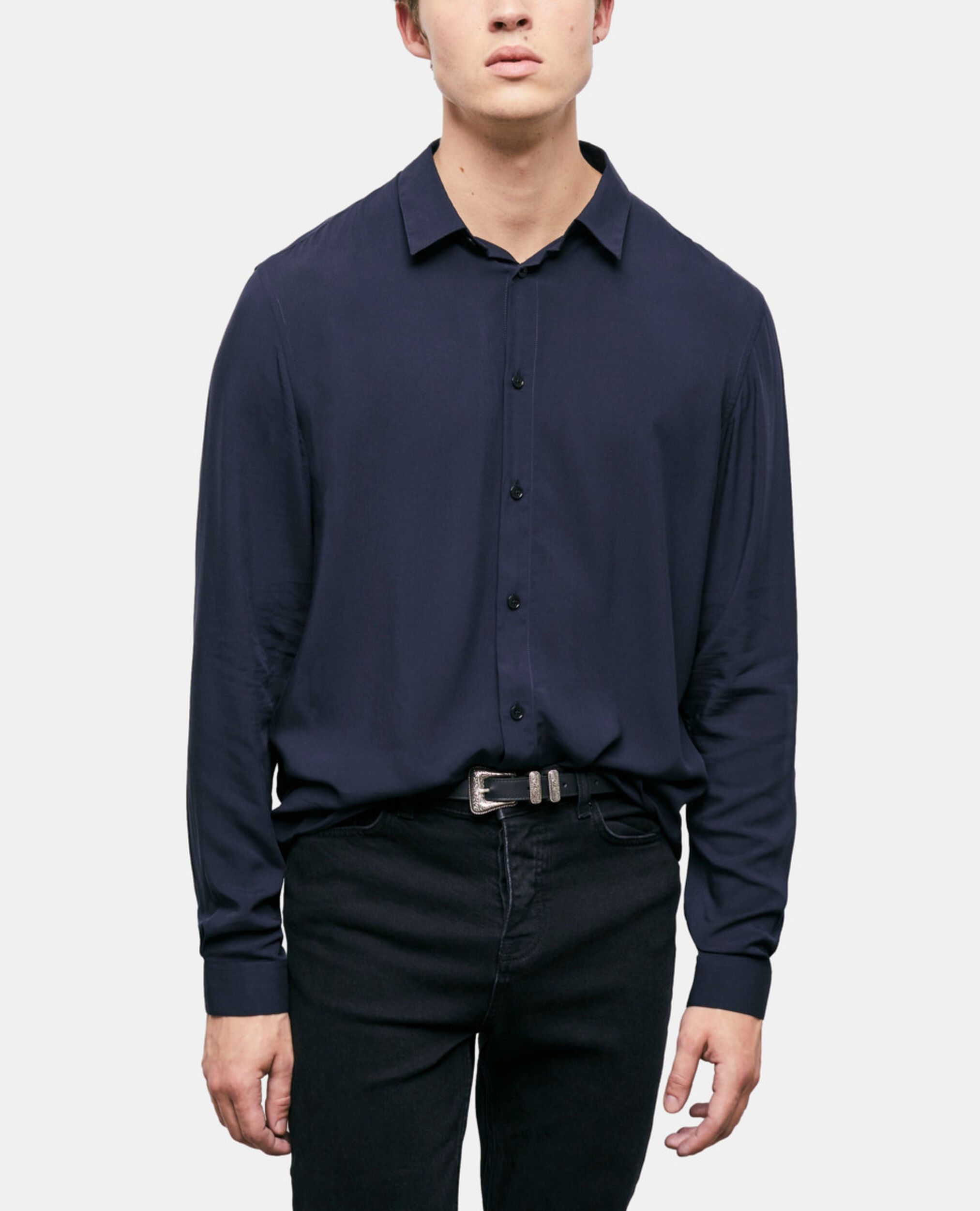 Navy blue shirt  with classic collar, DARK NAVY, hi-res image number null