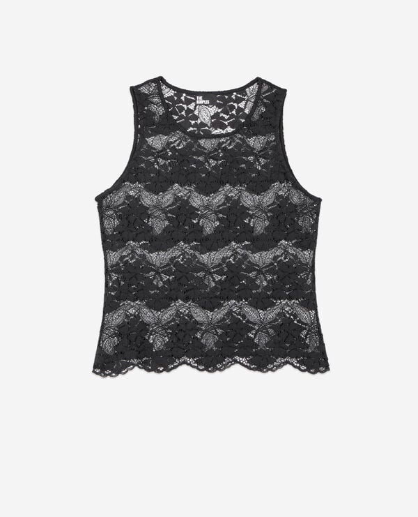 The Kooples FEMME BLACK top sans manches en dentelle noir