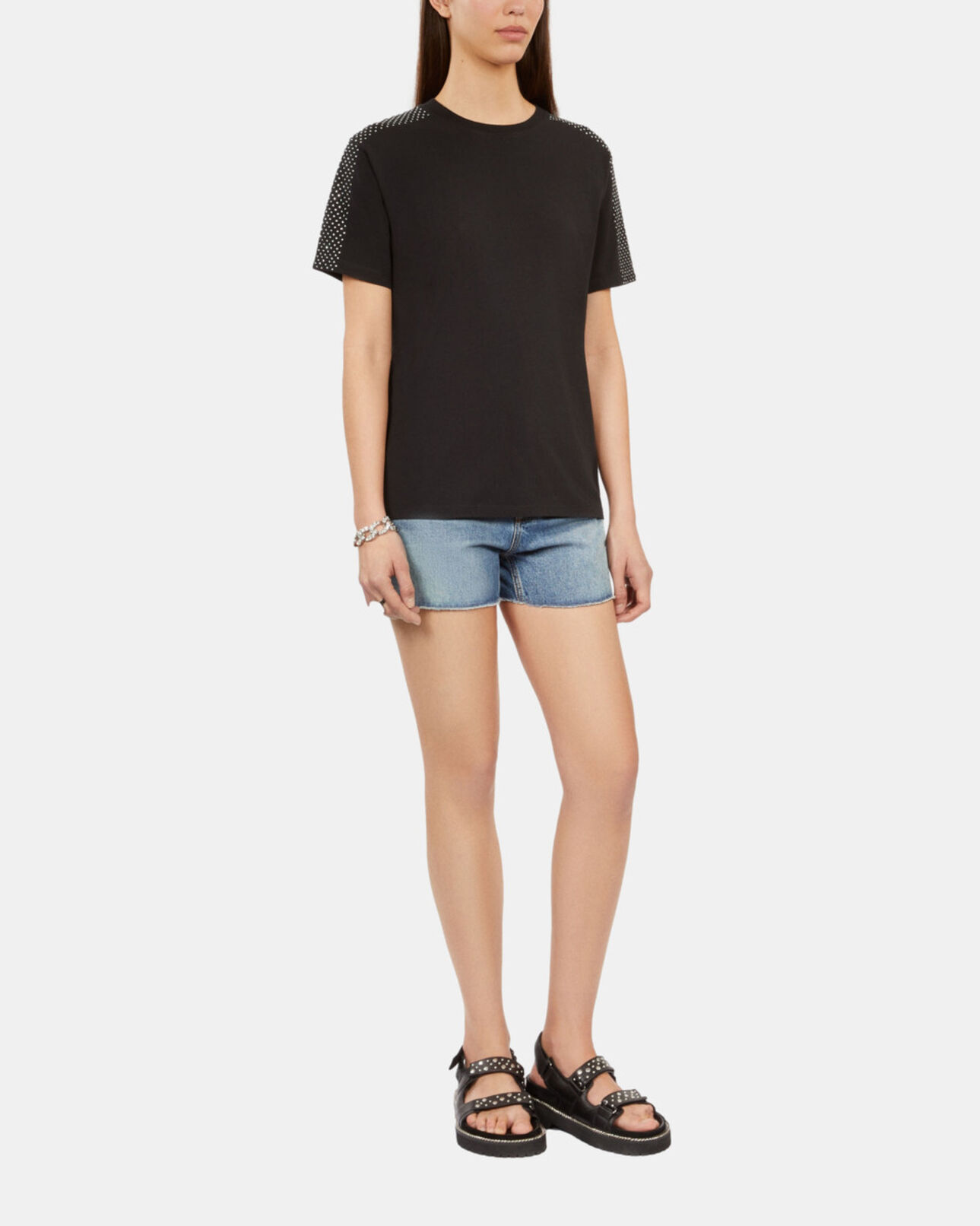 The Kooples WOMEN BLACK women's black t-shirt with rhinestones