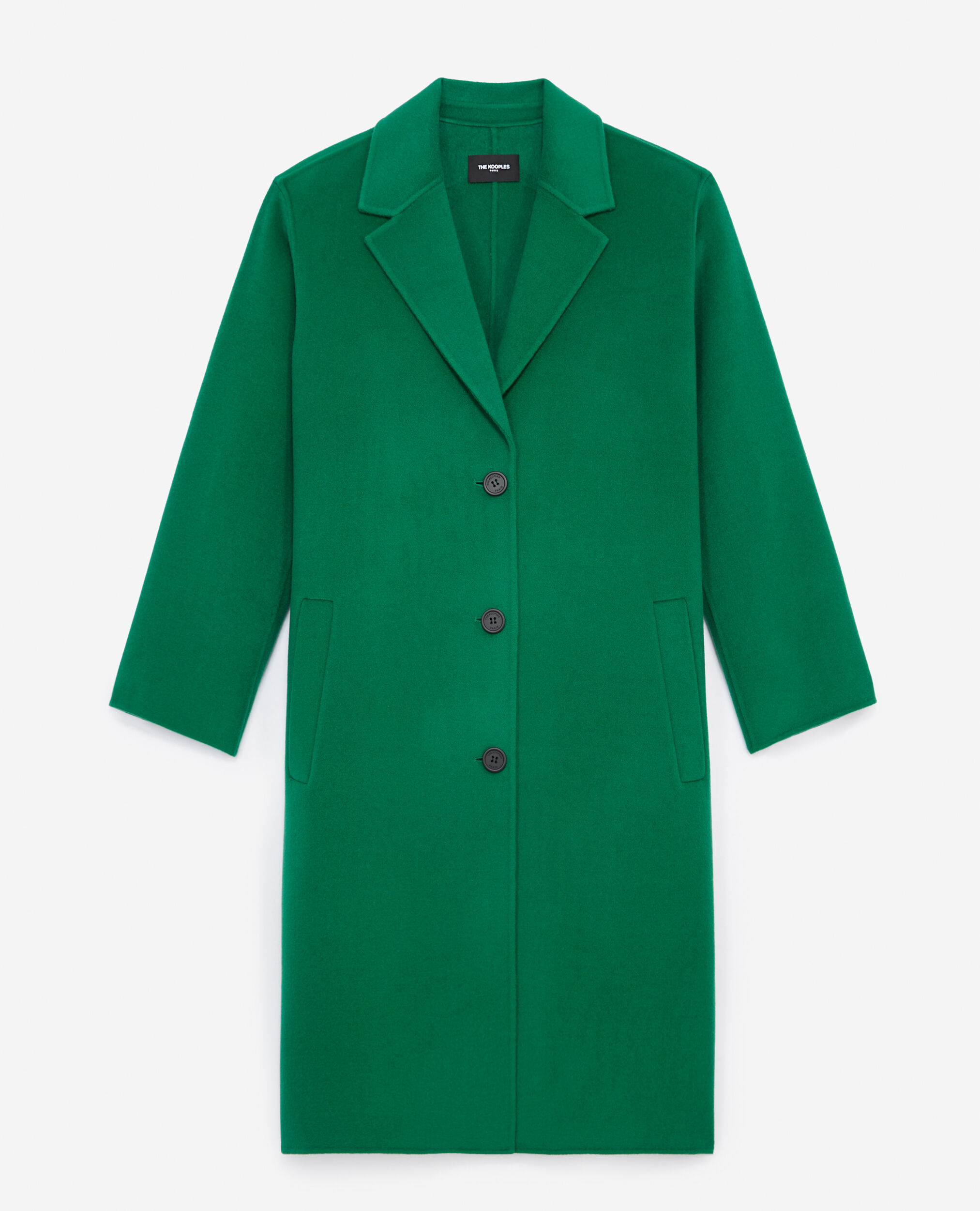 Double-faced button-up green wool coat, GREEN, hi-res image number null