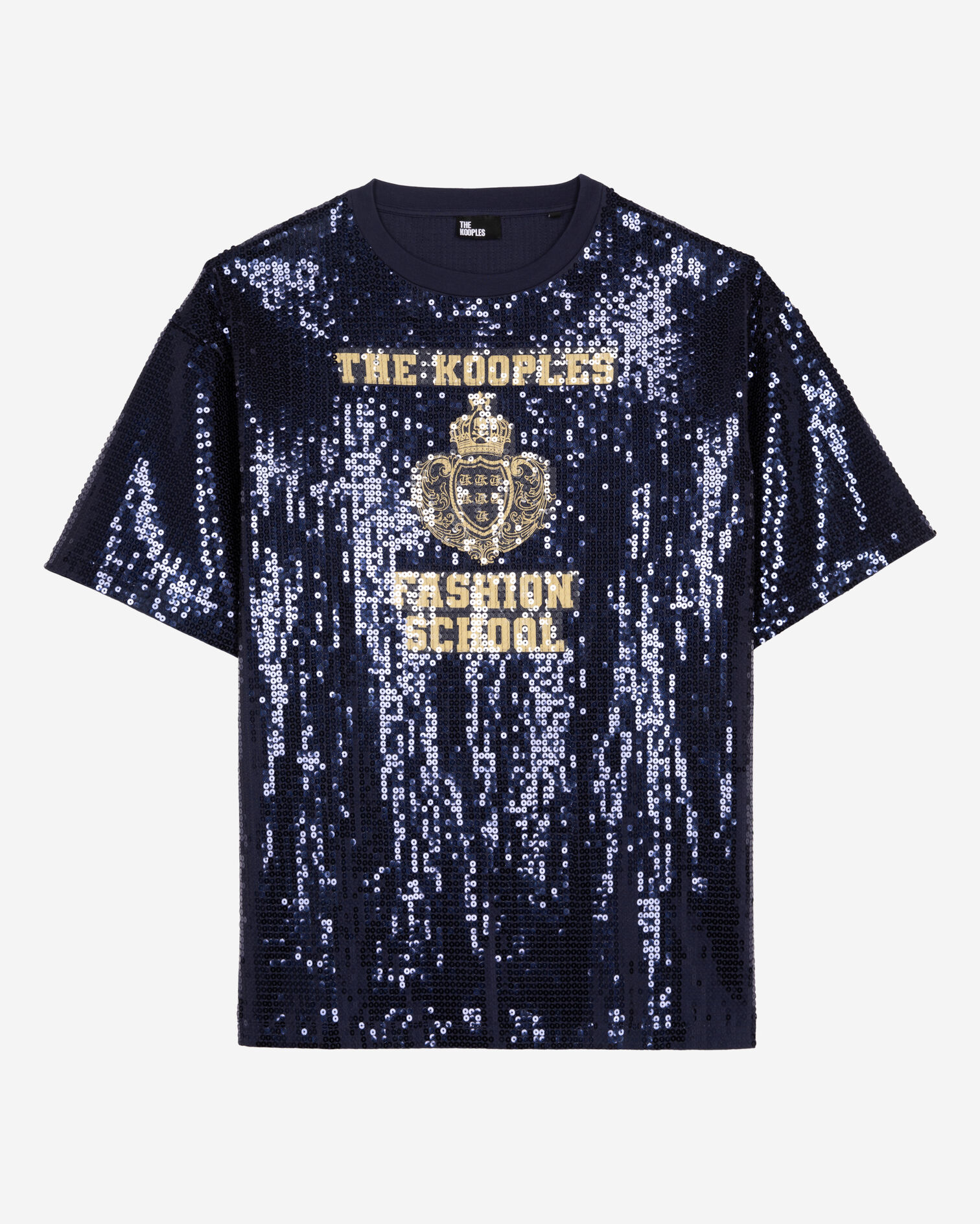 Blue sequin and screen printed T-shirt, DARK NAVY, hi-res image number null
