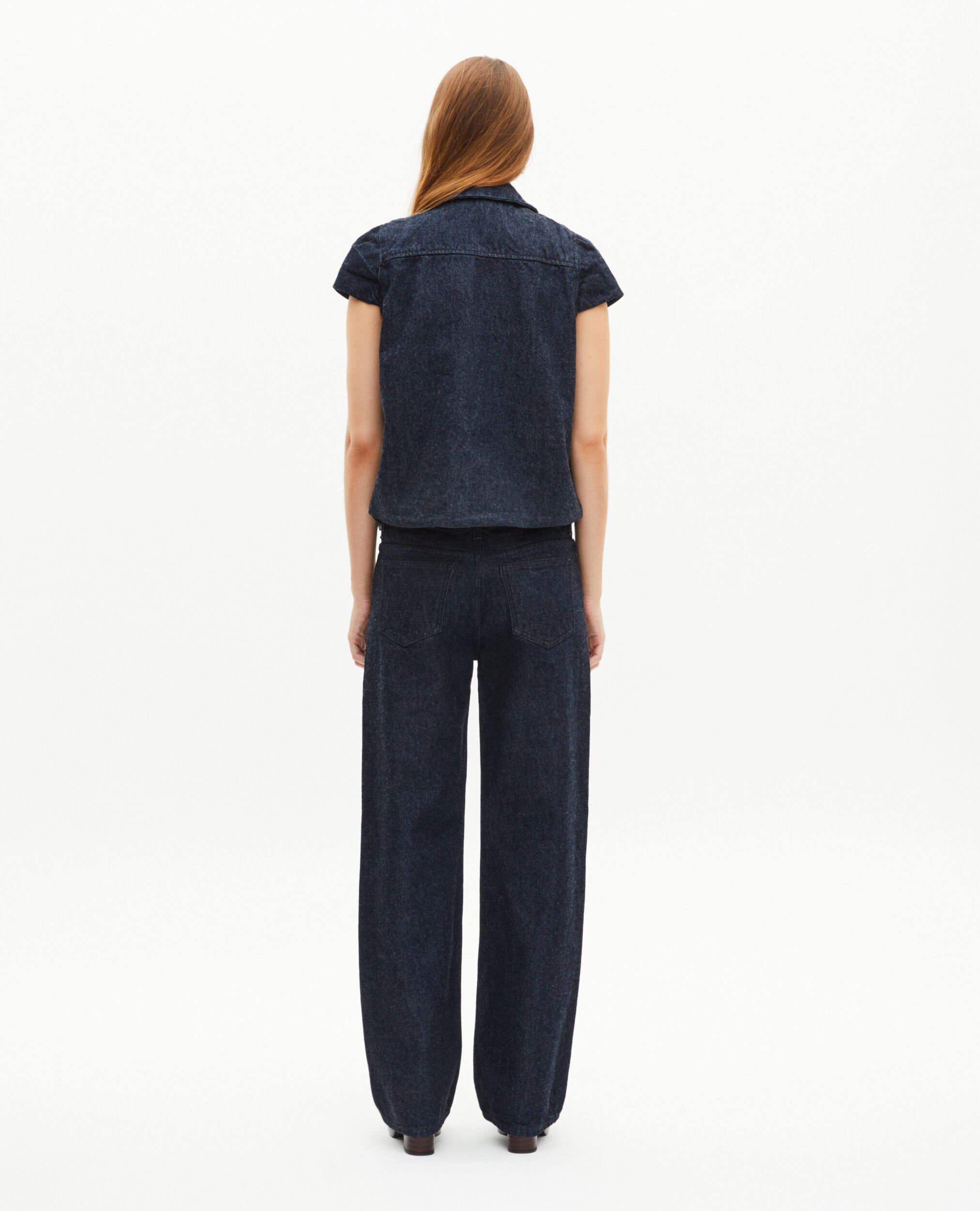 Blouson manches courtes en denim bleu foncé, BLUE ELECTRIC, hi-res image number null