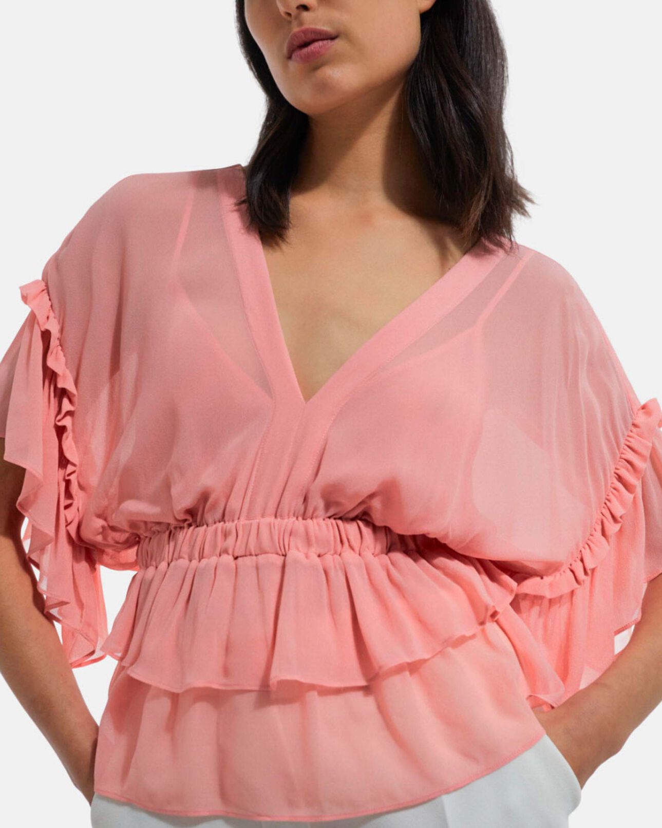 The Kooples WOMEN PINK ruffled short sleeved top