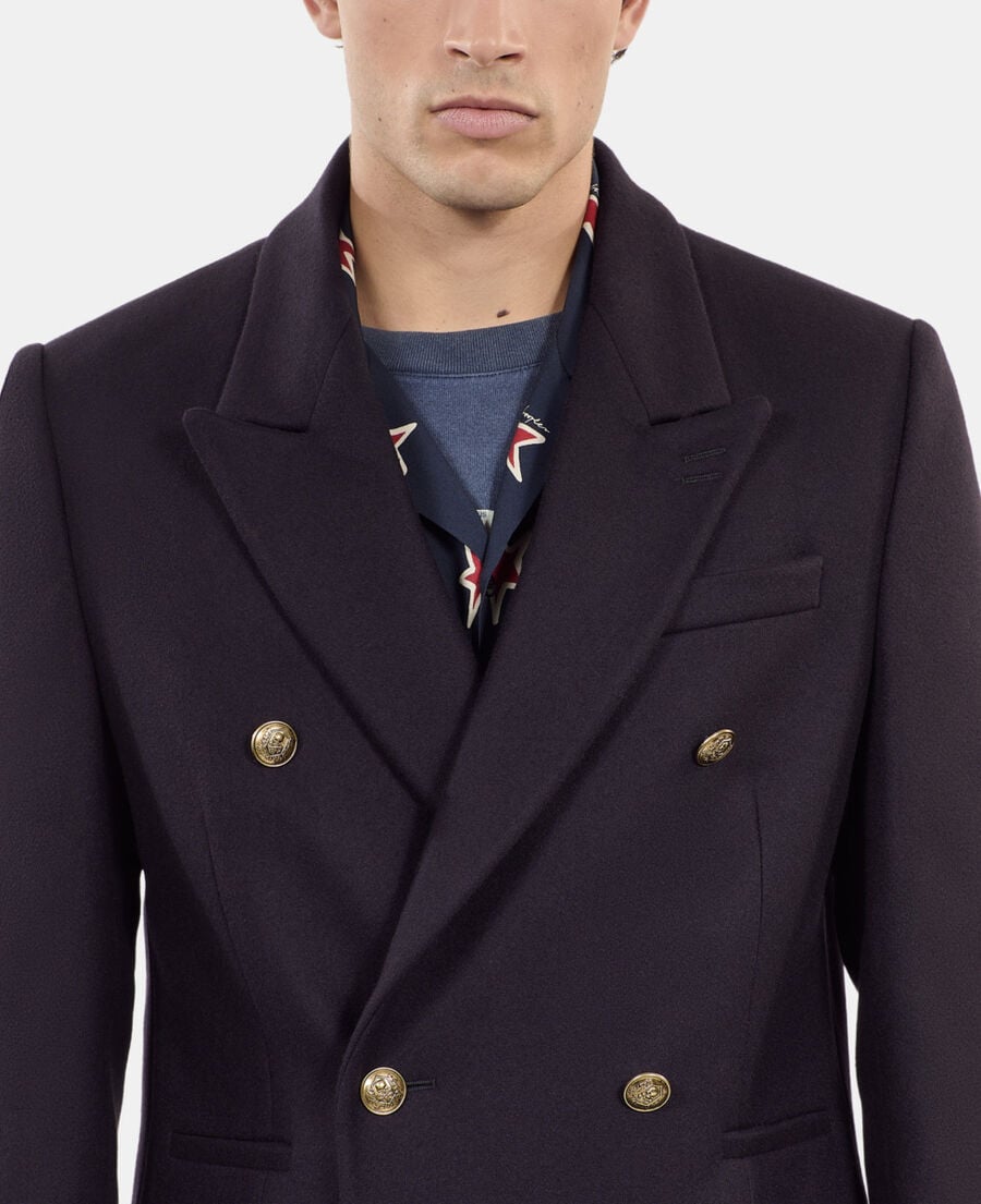 The Kooples HOMME NAVY manteau long en laine mélangée bleu marine