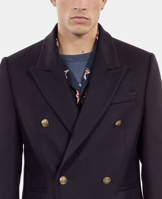 The Kooples HOMME NAVY manteau long en laine mélangée bleu marine