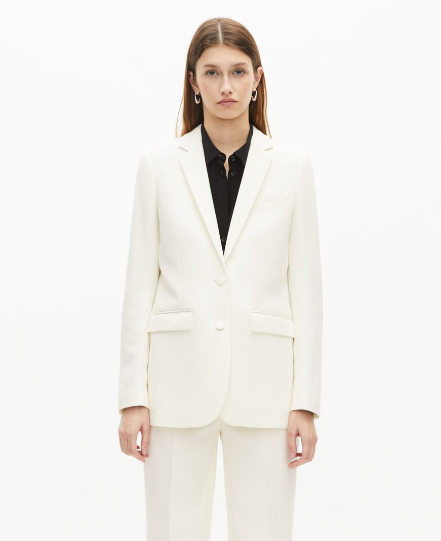 The Kooples WOMEN ECRU off-white straight-cut crepe suit jacket
