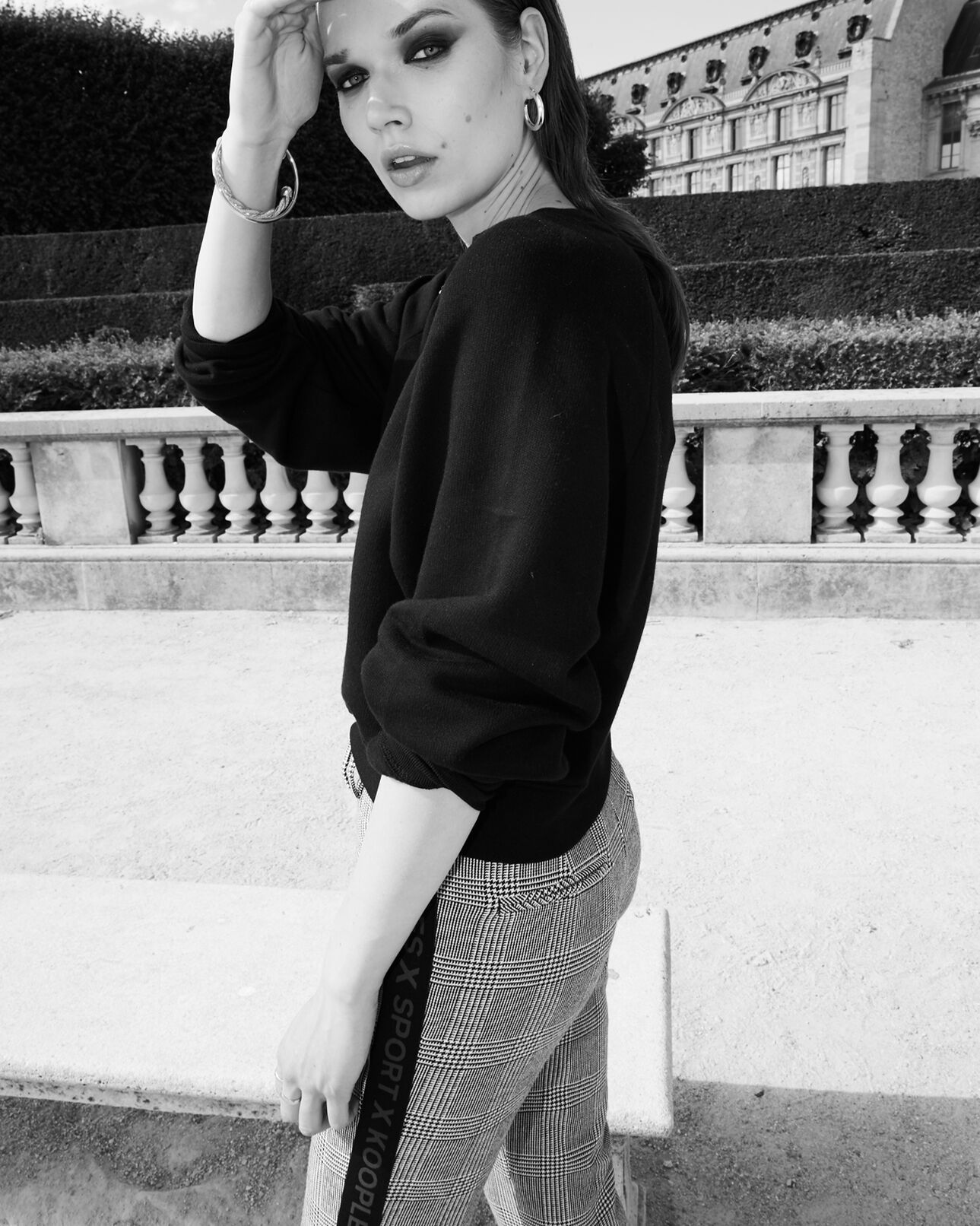The Kooples FEMME BLACK / WHITE pantalon noir fluide motif pied-de-poule