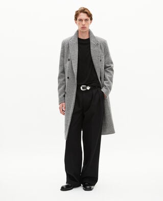 The Kooples MEN BLACK GREY long black and white wool houndstooth coat