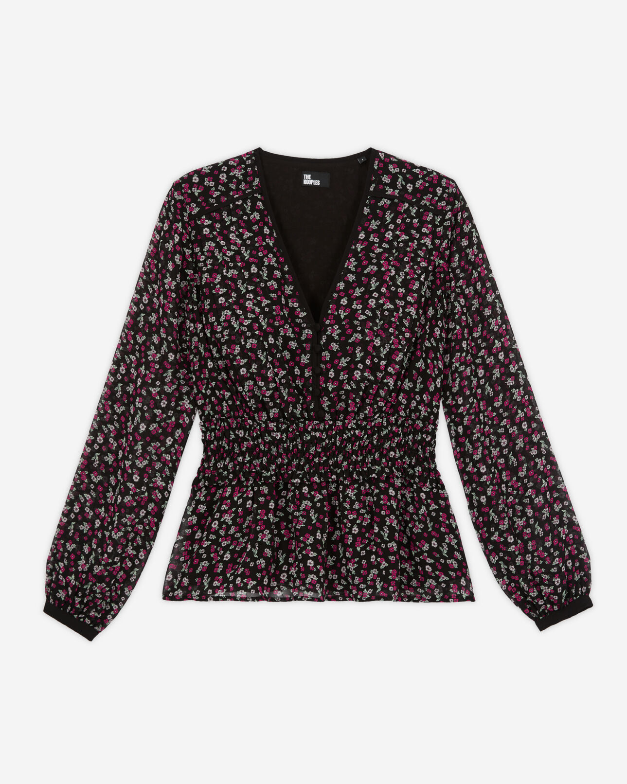The Kooples WOMEN BLACK / PINK printed top with smocking