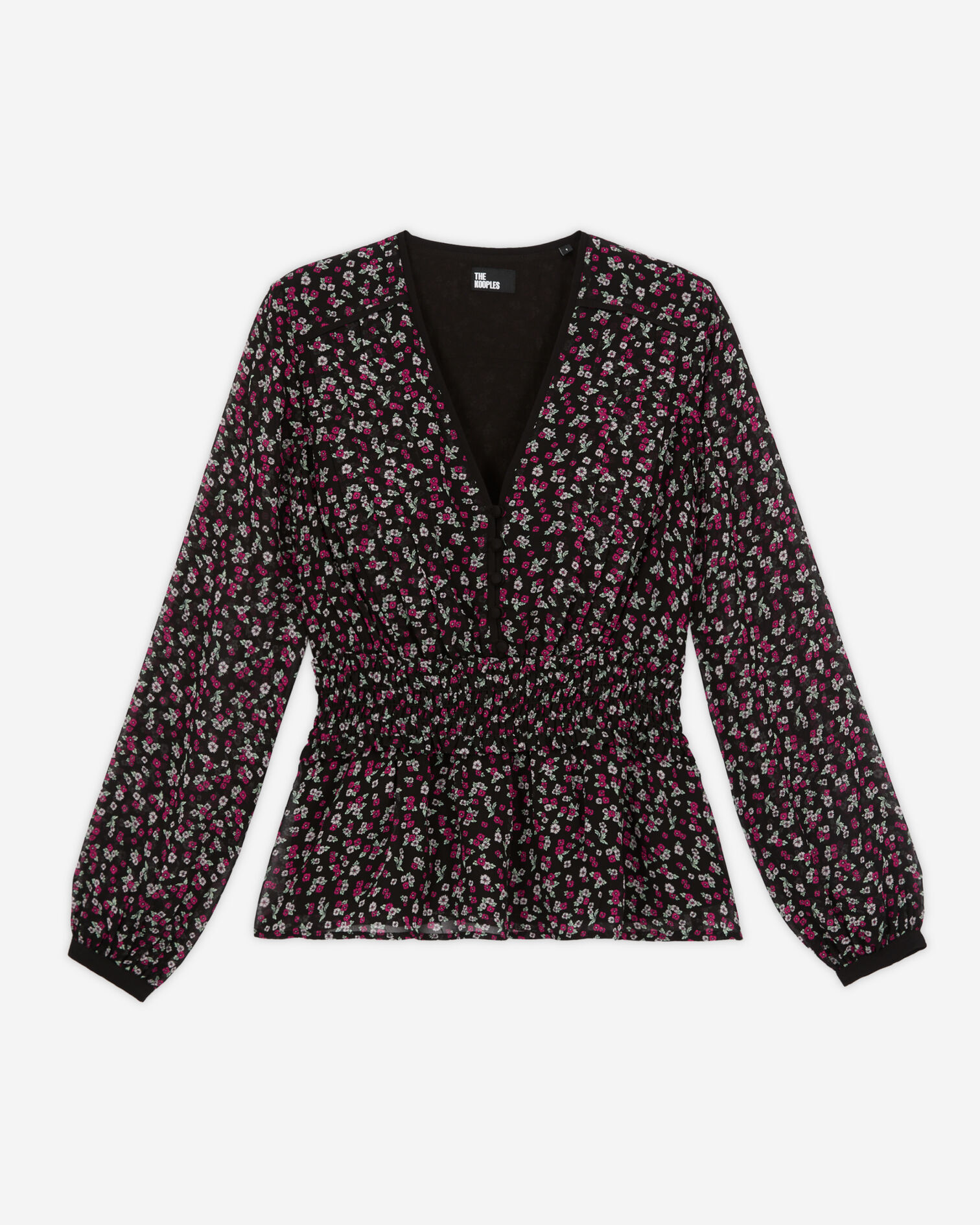 Printed top with smocking, BLACK / PINK, hi-res image number null