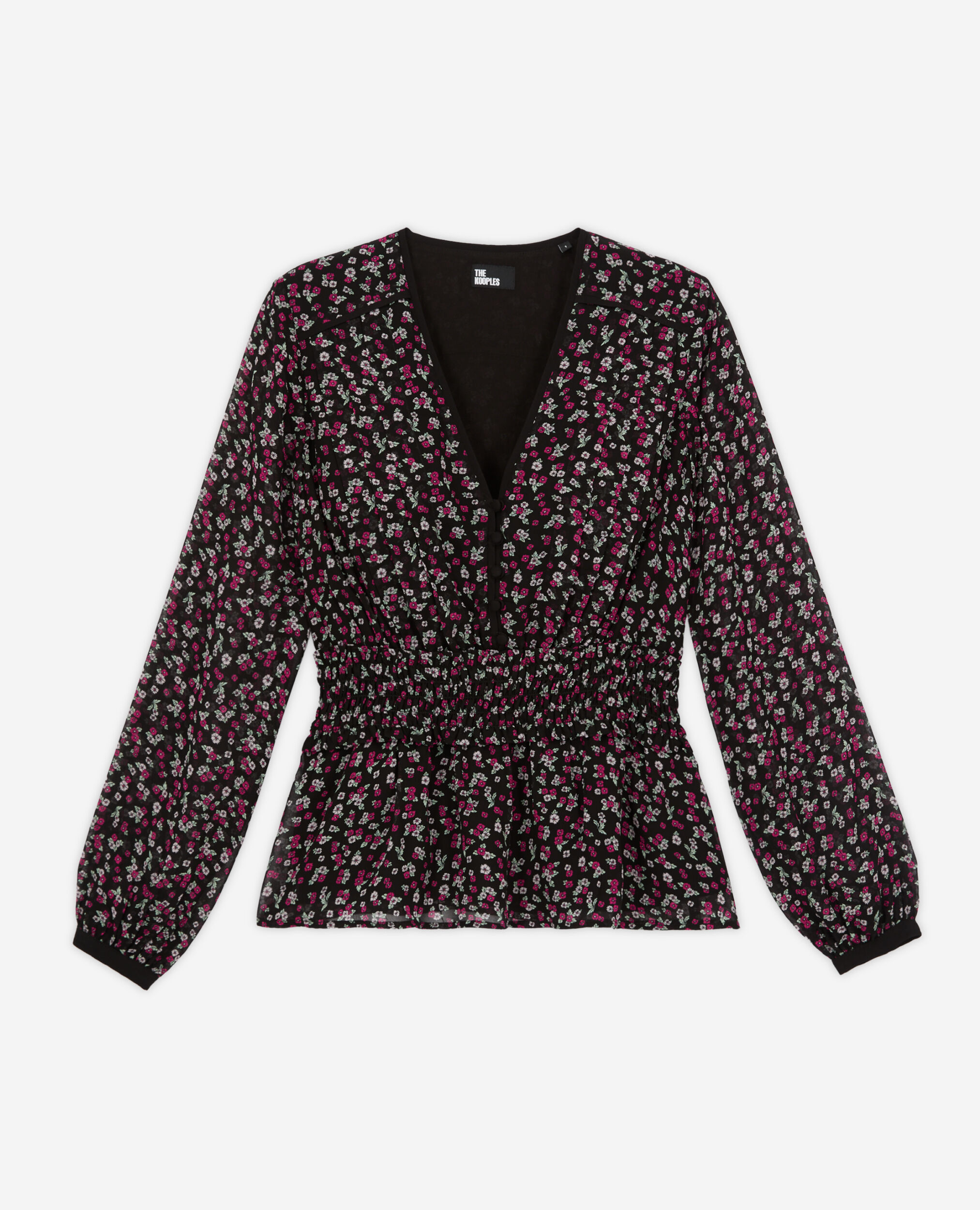 Printed top with smocking, BLACK / PINK, hi-res image number null