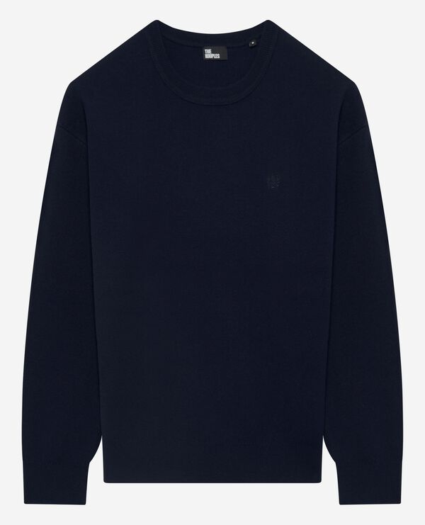 The Kooples HOMBRE NAVY suéter de cuello redondo de lana de doble cara azul marino