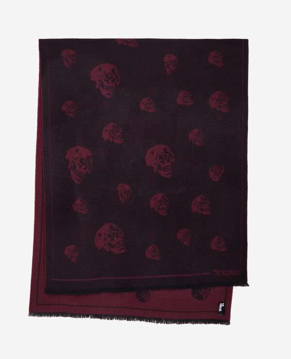 black and burgundy wool scarf with skulls