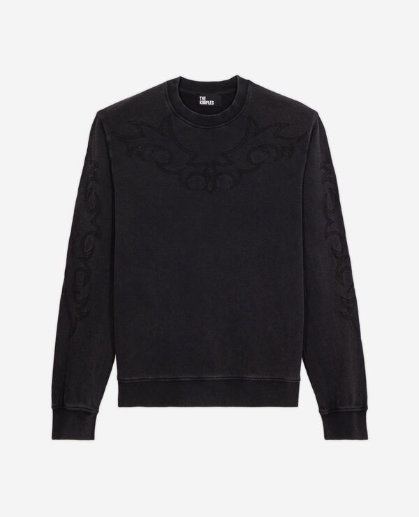 black sweatshirt with western-style embroidery